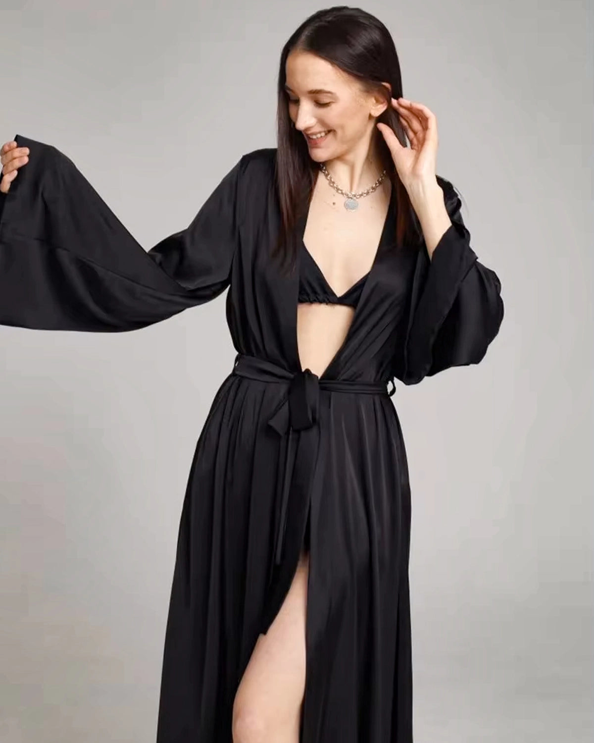 Luxury Long Silk Robe for Women - Elegant Kimono Style Bathrobe - Perfect for Spa, Bridal, Loungewear & Special Occasions