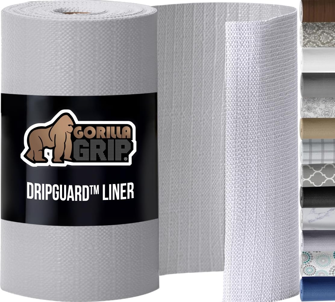 GORILLA GRIP Non-Slip Drawer & Shelf Liner - 17.5x20 Inch BPA-Free Kitchen Cabinet Organizer | DripGuard Protection for Bathroom Drawers & Smooth Surface Shelves | Light Gray Home Organization Solution for Kitchen, Pantry & Bath Storage