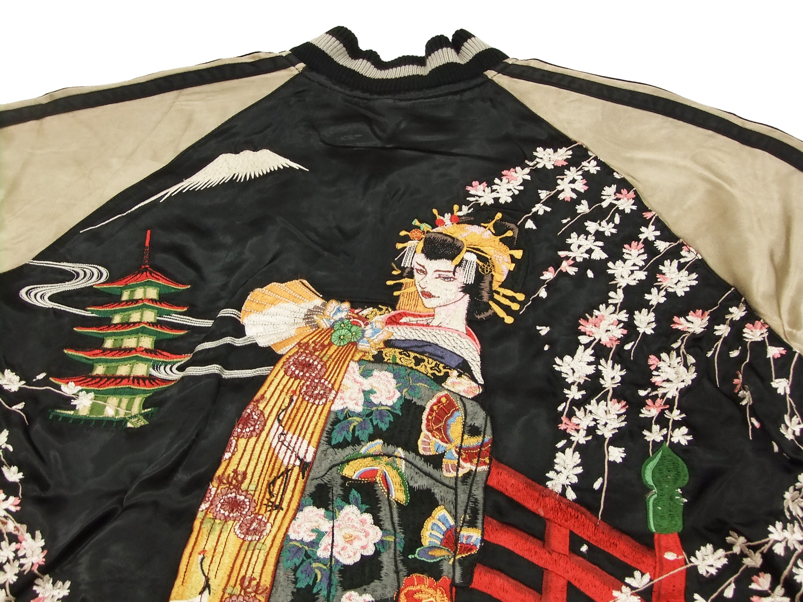 Men's Japanese Souvenir Jacket - Hanatabi Gakudan Sukajan with Geisha & Oiran Design - Vintage Baseball Bomber Style (SSJ 505) | Perfect for Streetwear, Cosplay & Japanese Culture Enthusiasts