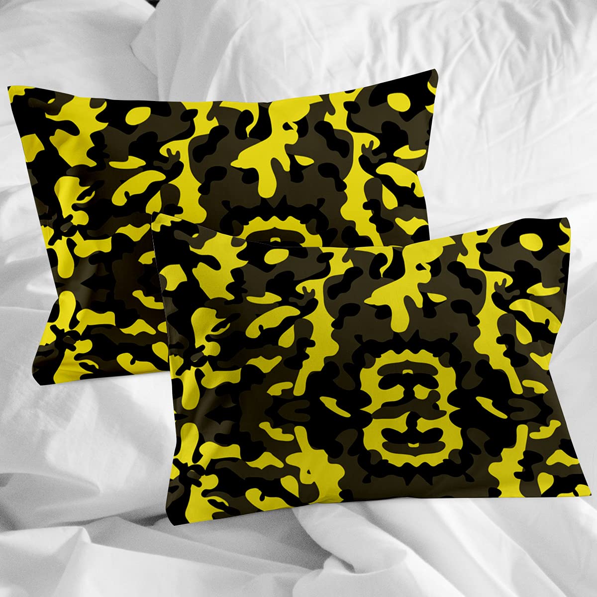 4-Piece Yellow Camo Duvet Cover Set - Full Size Luxury Soft Bedding with Decorative Pillowcases, Military Soldier Pattern Printed - Perfect for Bedroom, Dorm, Camping & Military Themed Decor