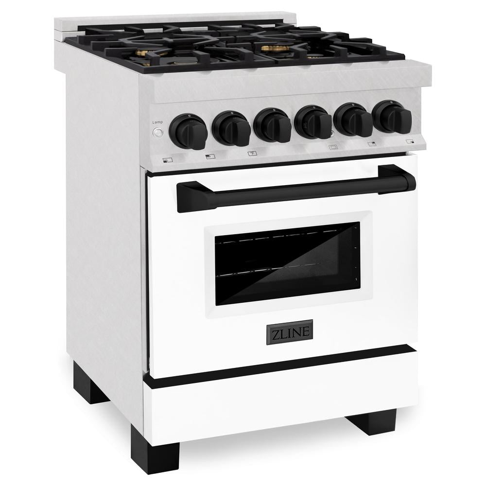 ZLINE Autograph Edition 24-inch 2.8 cu. ft. Dual Fuel Range - 4 Burner Gas Cooktop & Electric Convection Oven - Satin Stainless Steel with White Matte Door & Black Accents (RASZ WM 24 MB) | Professional Kitchen Appliance for Home Chefs & Cooking Enthusiasts