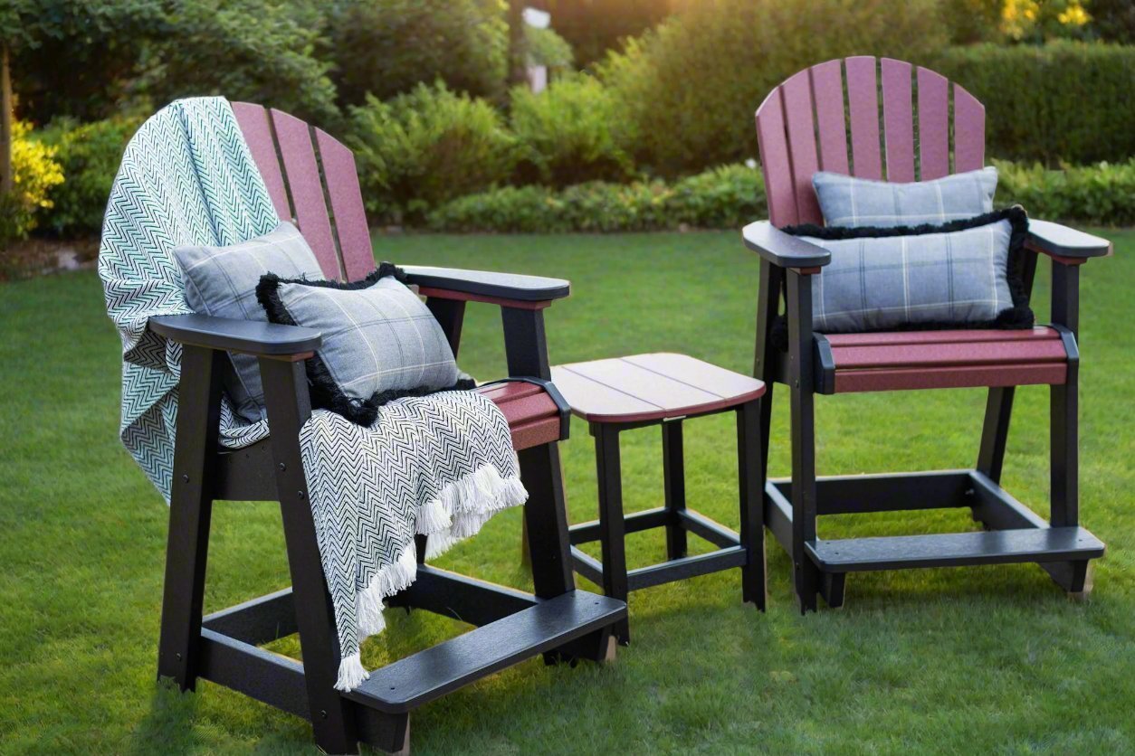Fanback Counter Arm Chairs & Oval Side Table Set with 2 Fringe Pillows | Garnet & Black Collection | Perfect for Dining Room, Kitchen Island, or Breakfast Nook Decor