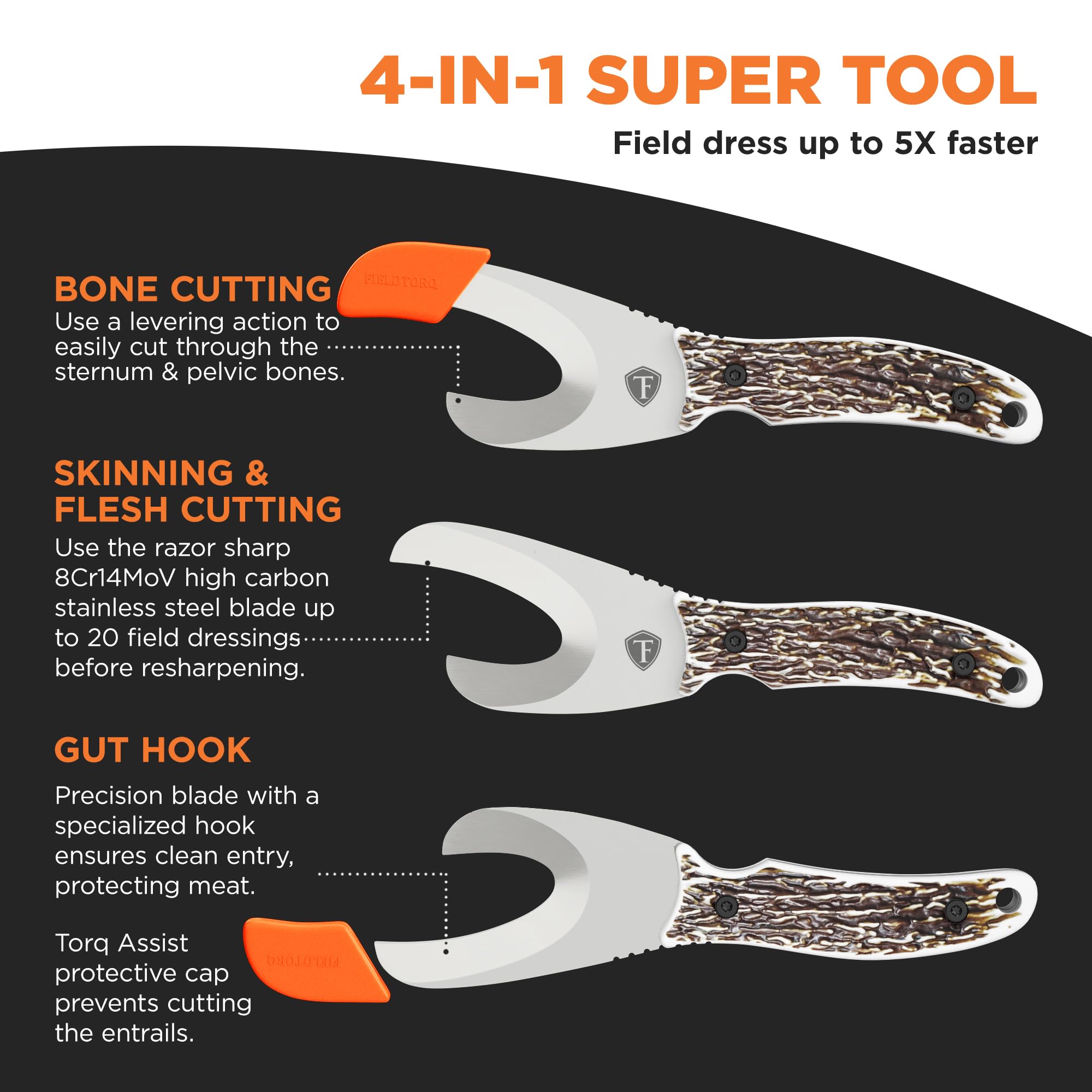 4-in-1 Hunting Field Dressing Kit with Sheath & Sharpener - Professional Skinning Knife, Gut Hook & Deer Hunting Tool Set for Outdoor Adventures, Camping & Survival Gear