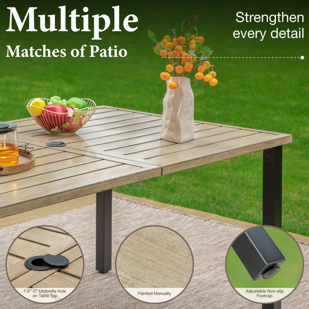 Sophia & William 7-Piece Teak Grain Patio Dining Set with Steel Rattan Chairs and Cushions - Perfect for Outdoor Garden, Backyard, Poolside, and Terrace Dining