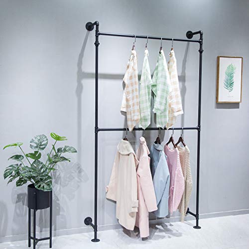 Industrial Pipe Clothes Rack - Heavy Duty Wall Mounted Black Iron Garment Bar for Closet Storage | Multi-Purpose Hanging Rod for Jackets, Coats & Accessories | Perfect for Bedroom, Laundry Room & Commercial Use