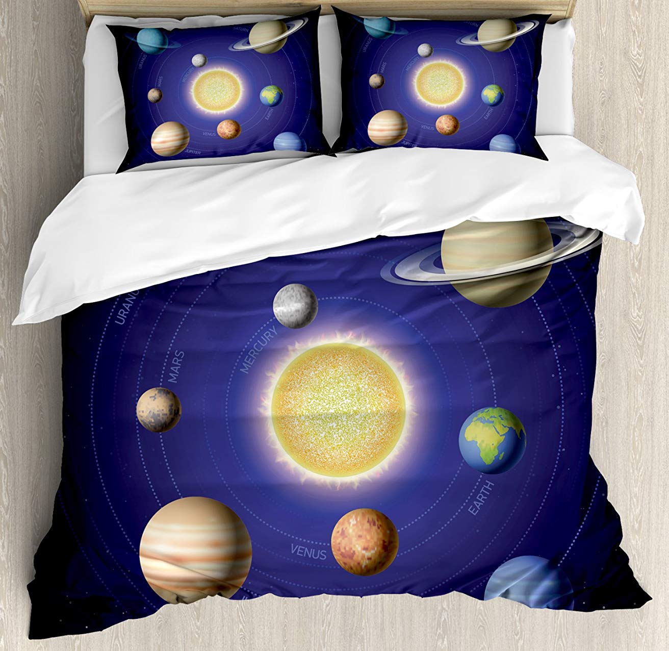 4-Piece Solar System Duvet Cover Set - Soft & Durable King Size Bedding with Planets Print, Zipper Closure & Ties - Easy Care Galaxy Themed Comforter Cover for Science Lovers' Bedroom Decor