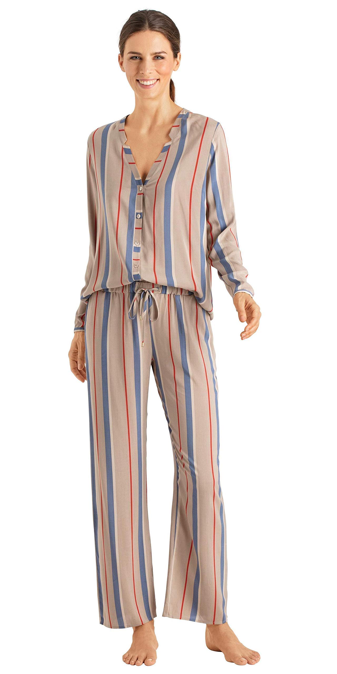 Hanro Women's Sleep & Lounge Long Sleeve Woven Shirt - Soft Comfortable Nightwear for Relaxing at Home or Travel
