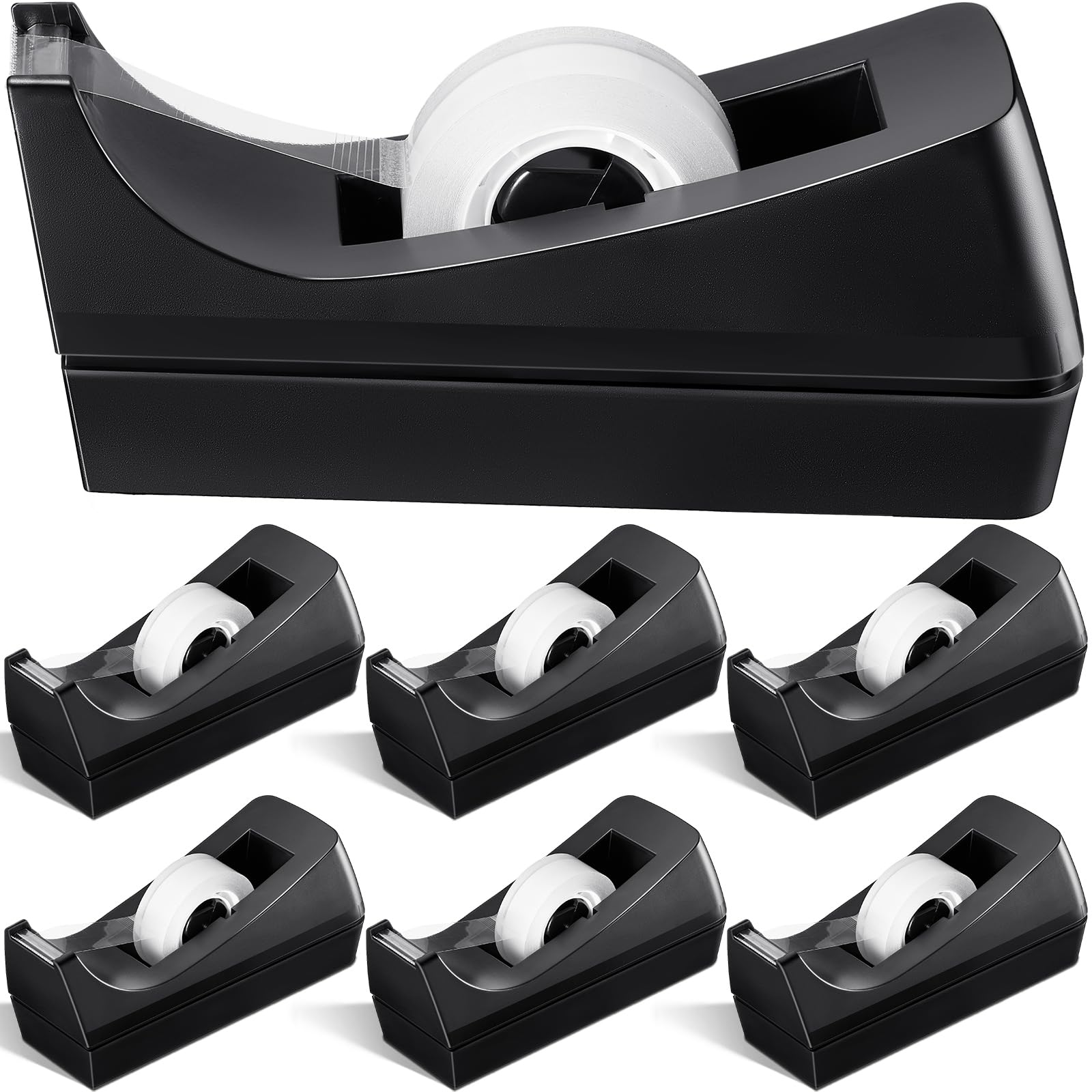 6 Pack Non-Slip Desktop Tape Dispenser for Office, Home & School - Heavy Duty Tape Roll Holder with Sturdy Base (Tape Not Included) - Perfect for Wrapping Gifts, Organizing Files & Crafting Projects