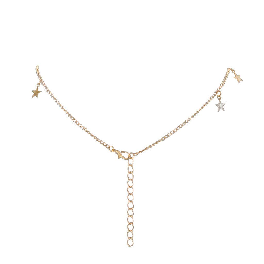 BEUU Silver & Gold Lucky Star Choker Necklace for Women - Elegant Pendant Disc Chain Statement Jewelry Gift for Girlfriend, Wife, Daughter | Perfect for Parties, Date Nights, Special Occasions