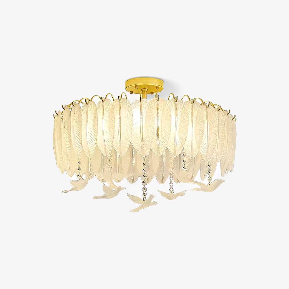 Elegant Glass Feather Ceiling Light Fixture - Modern Crystal Chandelier for Dining Room, Bedroom & Living Room Decor - Perfect for Home, Hotel and Wedding Venue Lighting
