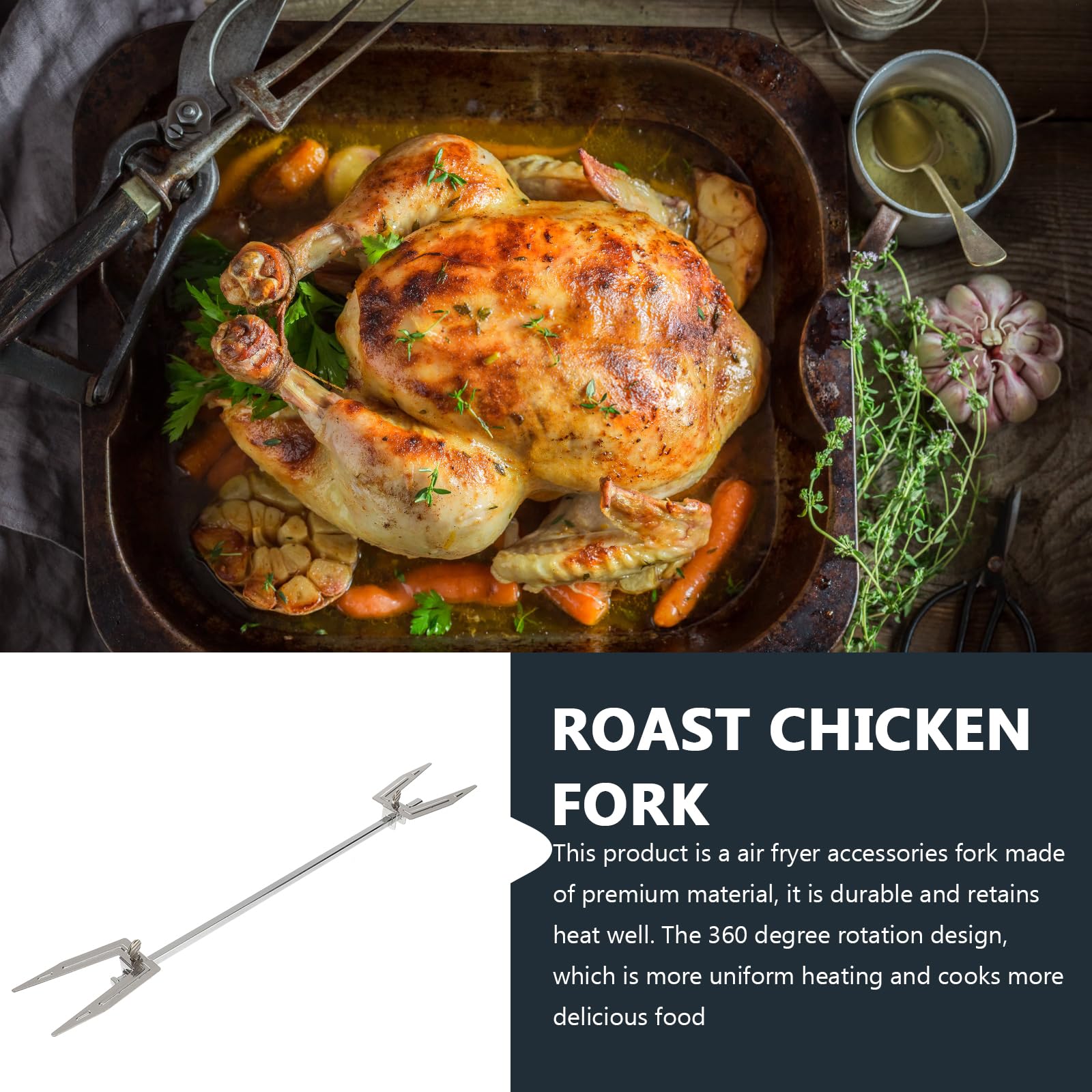 DOITOOL Stainless Steel Rotisserie Forks Set - Air Fryer Accessories for Rotating Baking, Perfect for Roast Chicken, Turkey & Kebabs - Compatible with Most Air Fryer Baskets - Ideal for Family BBQs, Parties & Healthy Cooking