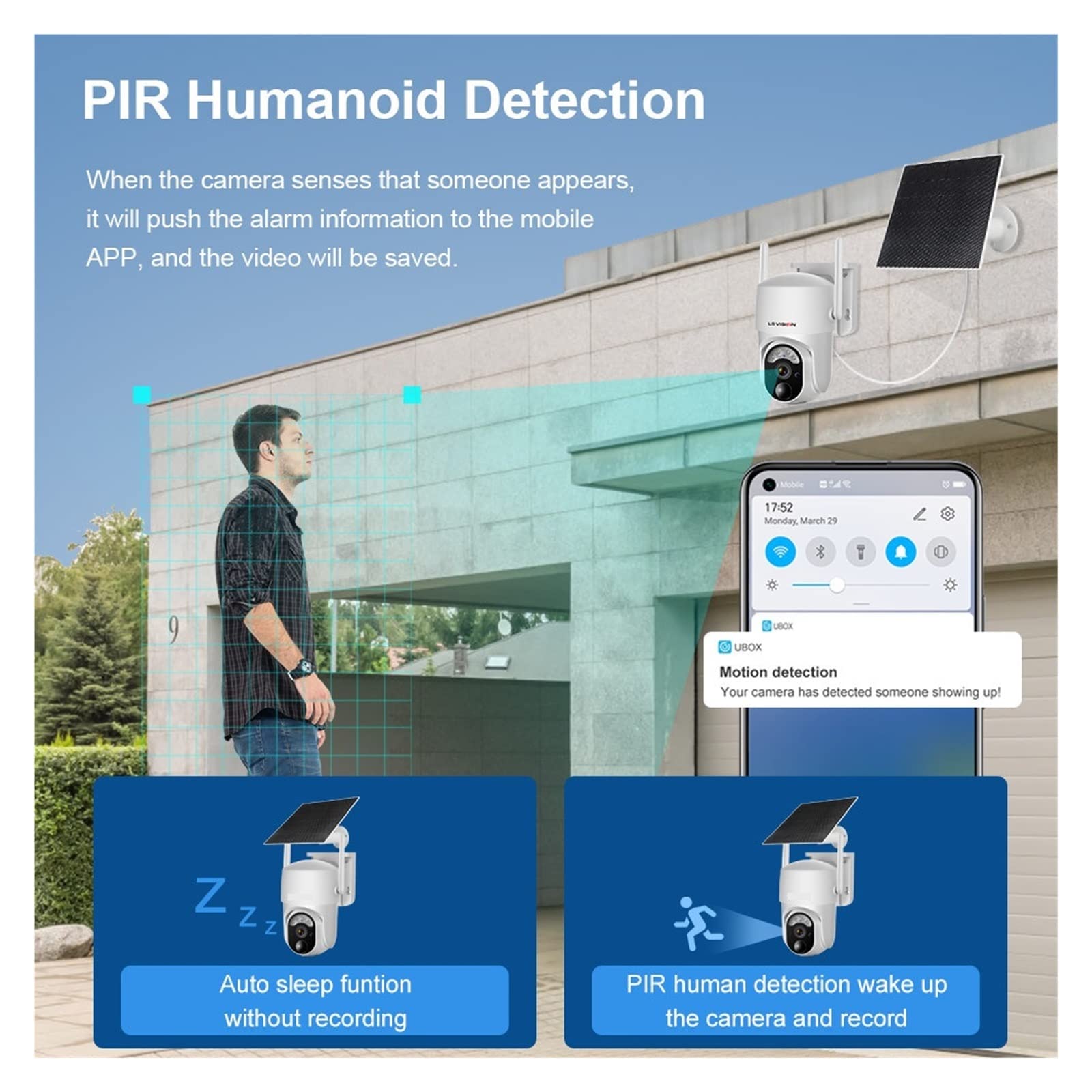 MZZYG 4MP 4G Solar Security Camera with WiFi & PIR Human Detection - Wireless Outdoor Home Security System with 5W Solar Panel & 32GB Storage - Ideal for Backyard, Garage & Property Monitoring