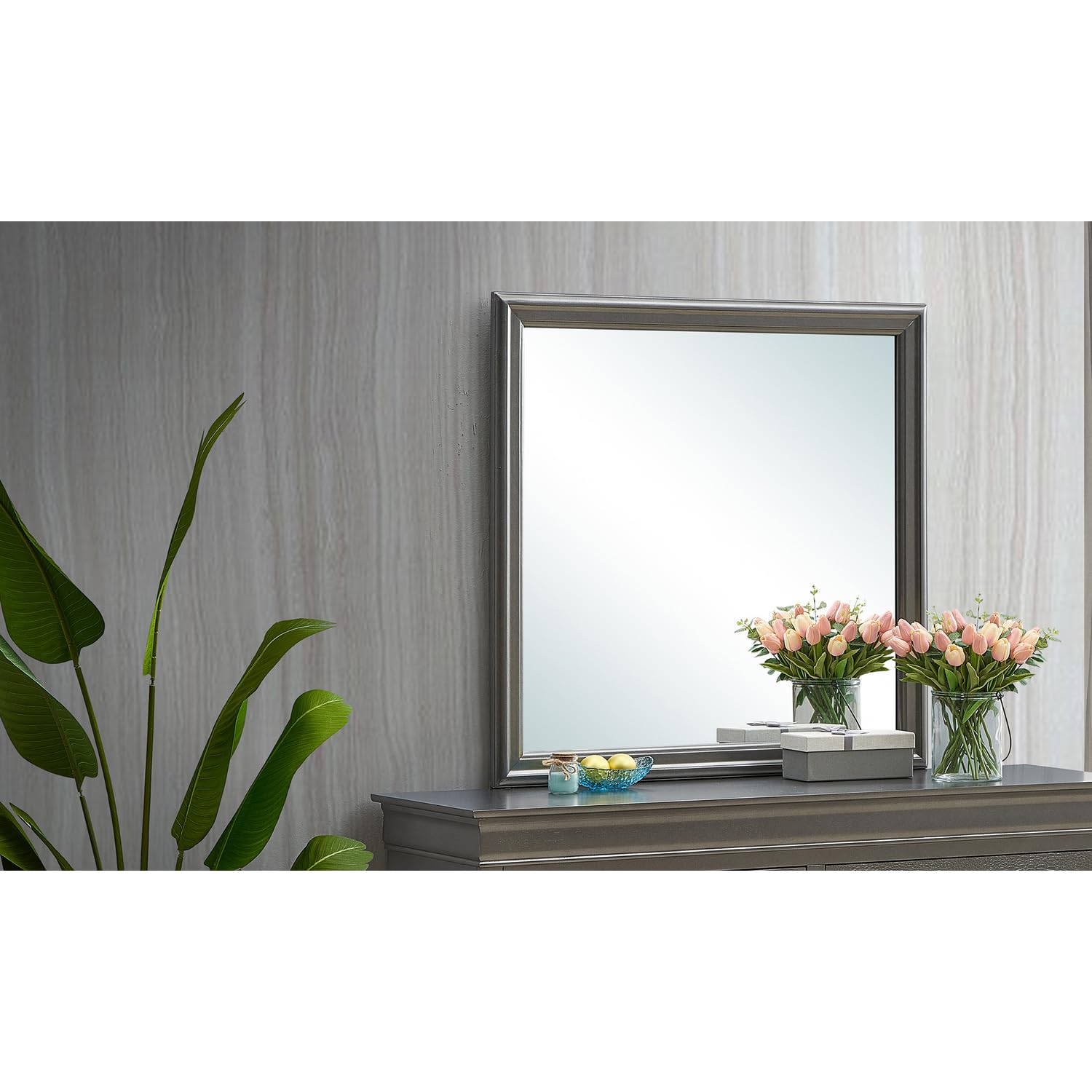 Lorana Modern Square Framed Dresser Mirror PF-G6502-M - Elegant Vanity Mirror for Bedroom, Bathroom & Dressing Room Decor