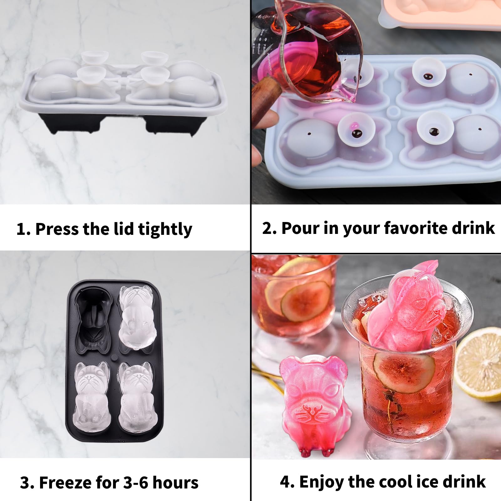 3D Silicone Ice Cube Trays - Easy Release Big Ice Molds for Whiskey, Cocktails & Bourbon | Perfect for Game Day & Gifts | Dishwasher Safe | Party, Home Bar & Drink Decorations