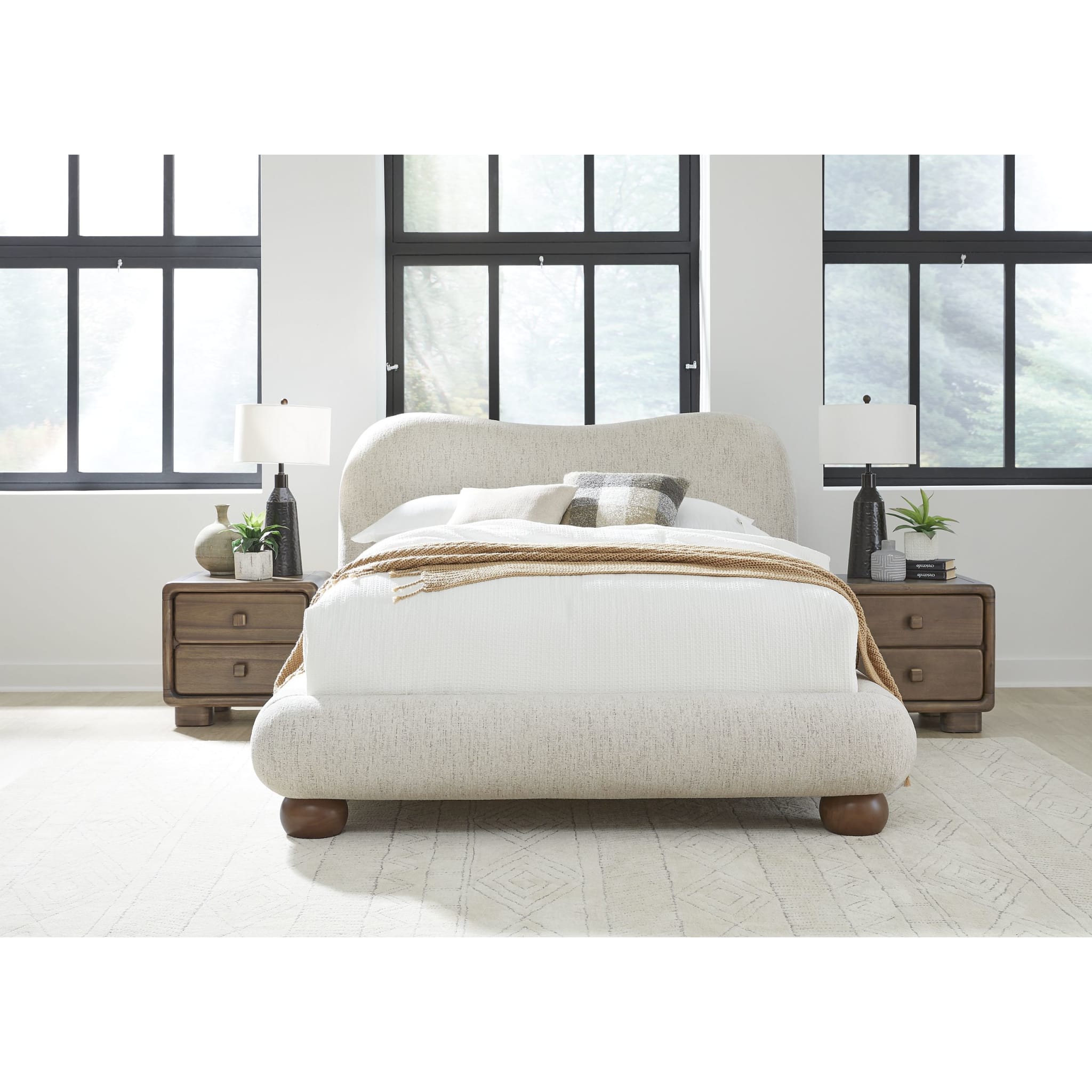 Afra Chenille Upholstered Wood Leg Platform Bed in Chinchilla - Queen Size Modern Bedroom Furniture for Small Spaces | Perfect for Apartments, Dorms & Guest Rooms