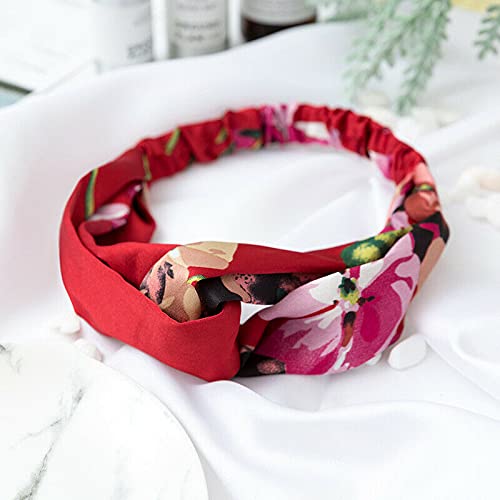 BAKEFY 3-Piece Floral Twist Knot Headband Set - Soft Elastic Turban Hairbands for Women, Workout, Yoga & Everyday Use