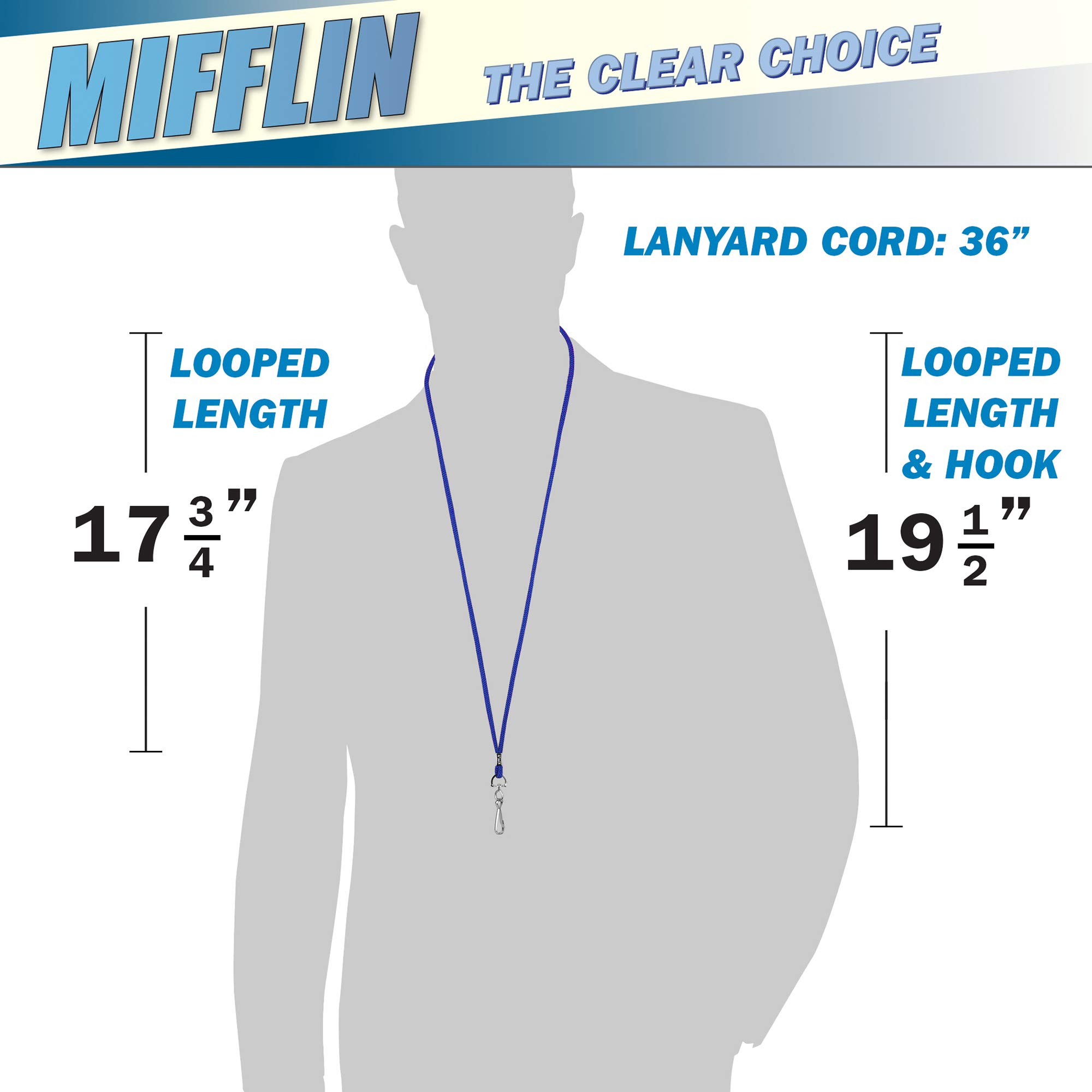 Mifflin USA Lanyard with ID Badge Holder (100 Pack) - for Office & Events