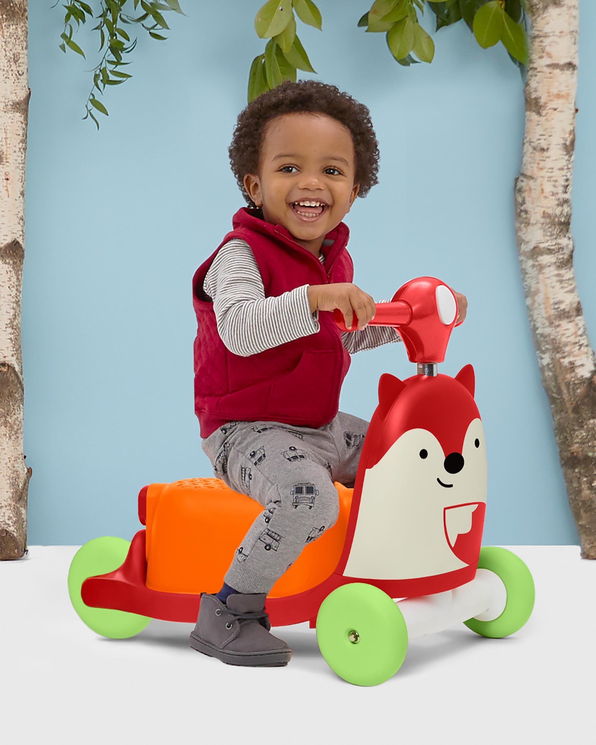 Skip Hop Zoo 3-in-1 Ride-On Baby Walker, Toddler Scooter & Push Toy - Fun Learning Activity for Indoor & Outdoor Play