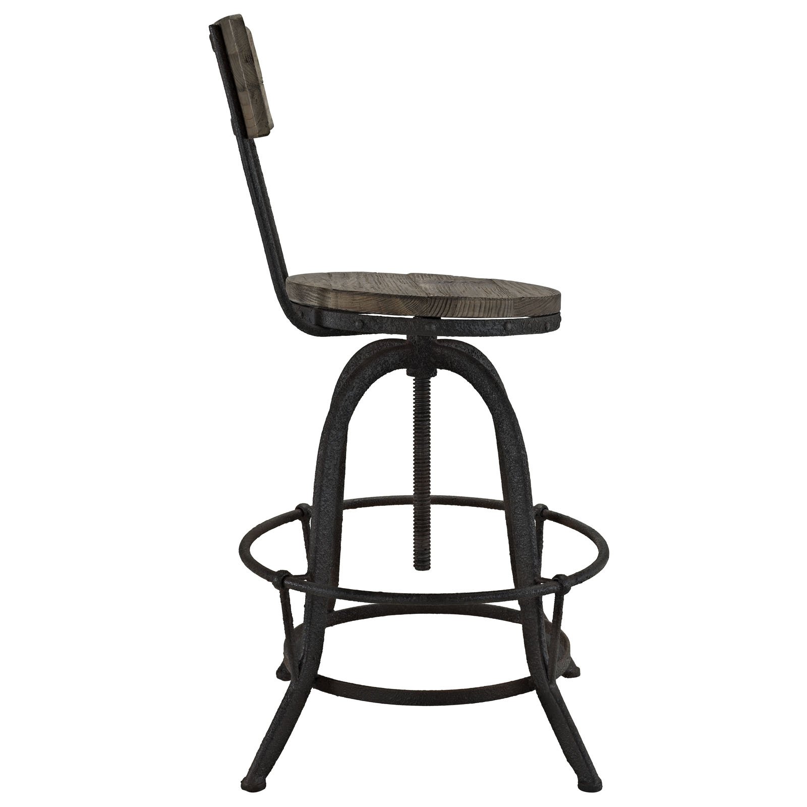 Modway Procure Rustic Farmhouse Adjustable Height Bar Stools - Solid Pine Wood & Cast Iron Construction, Brown - Perfect for Kitchen Islands, Breakfast Nooks & Home Bars