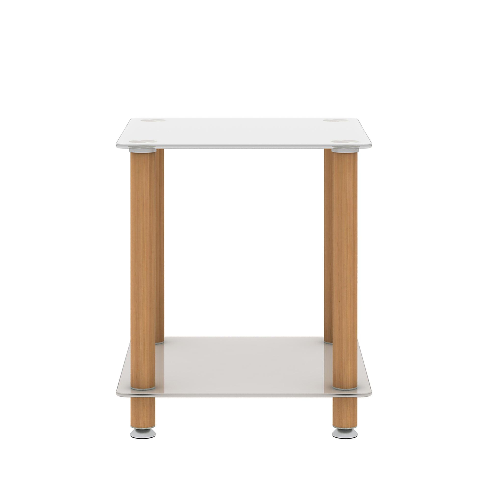 Modern 2-Tier White & Oak Side Table with Storage Shelf - End Table, Nightstand, Sofa Table for Living Room, Bedroom, Office - Space Saving Furniture for Small Spaces