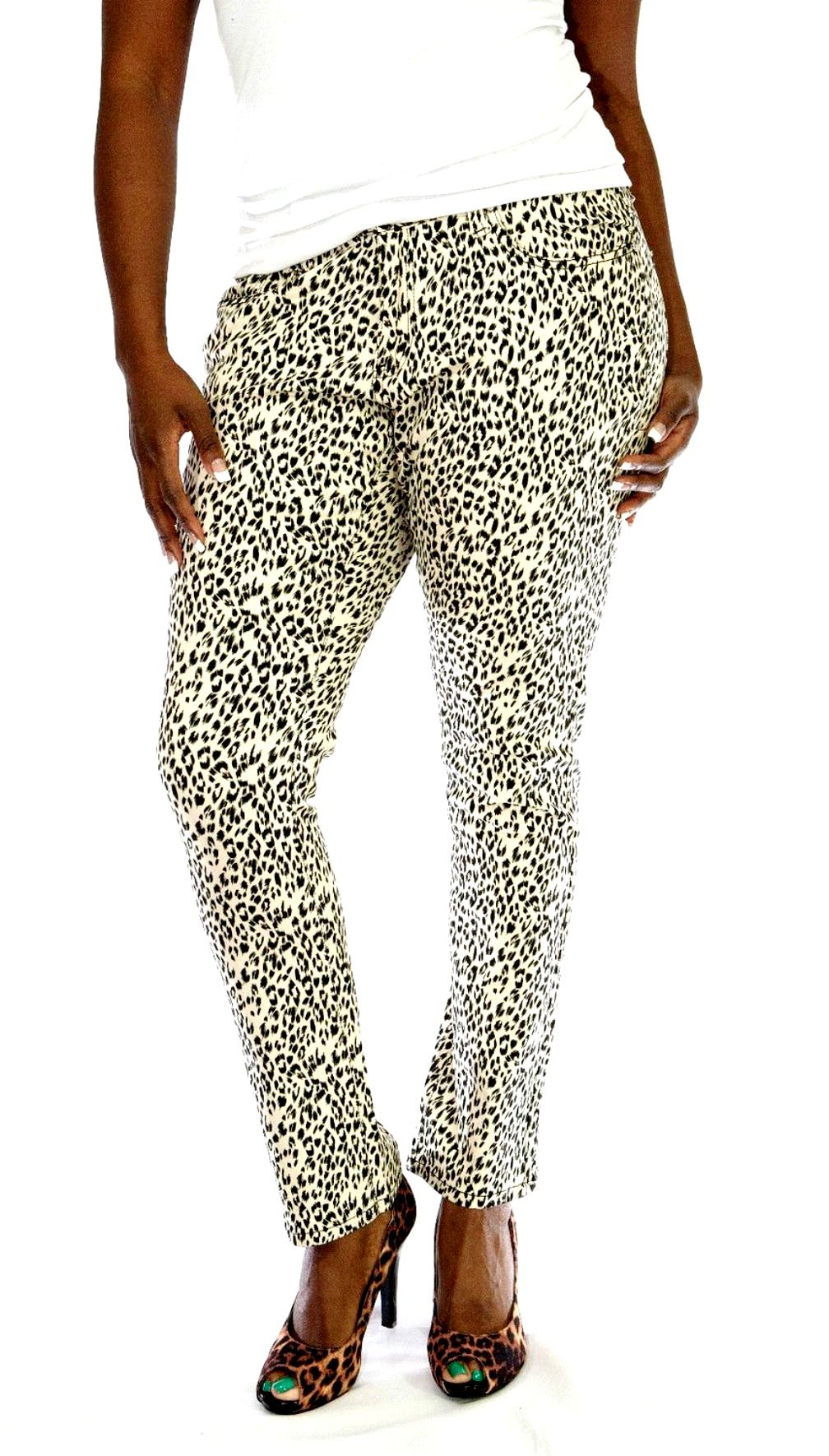 Women's Plus Size Leopard Print Stretch Skinny Jeans - High Waisted Comfort Denim Pants for Casual Wear & Night Out
