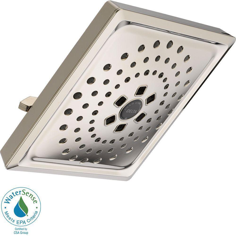 Delta 3-Spray 7-5/8 Inch H2OKinetic Square Rain Shower Head in Polished Nickel - Water Saving High Pressure Showerhead for Luxury Bathroom & Spa Experience (Model 667542)