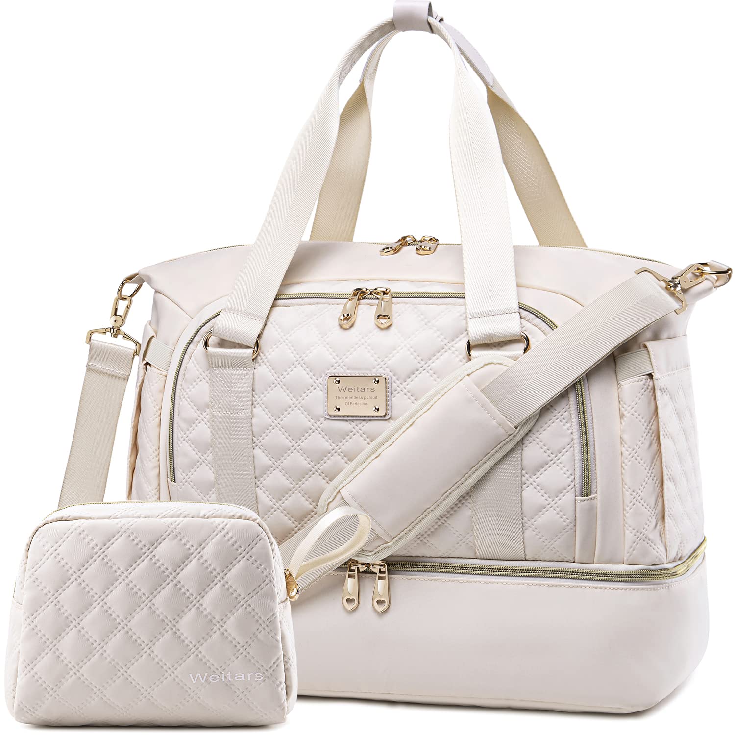 Weitars Women's Gym Bag - Large Travel Duffel Bag with Shoe Compartment & Wet Pocket - Perfect for Workout, Weekend Trips, Hospital Visits & Shopping (Beige) | Durable Carry On Bag for Sports, Travel & Daily Use