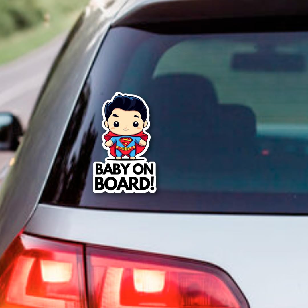 Baby on Board Car Stickers - Pack of 2 Adhesive Decals for Child Safety | Super Baby Design for Rear Windows & Family Vehicles | Perfect for New Parents & School Drop-Offs