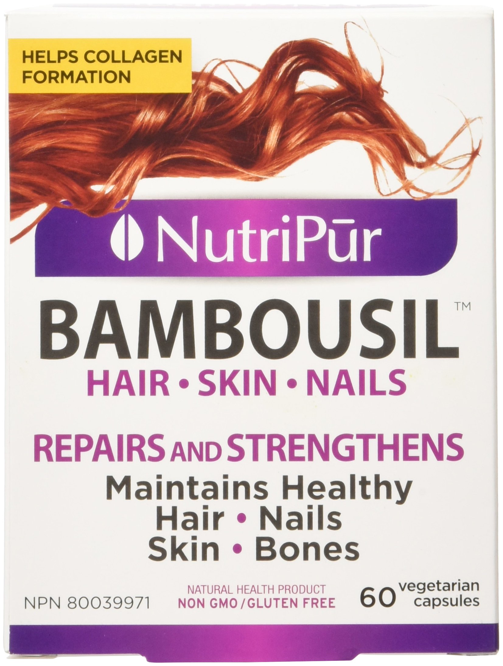 NUTRIPUR Bambousil Hair Skin & Nails Supplement - 60 Capsules | Supports Healthy Hair Growth, Strong Nails & Glowing Skin | Perfect for Daily Beauty Routine & Wellness Regimen