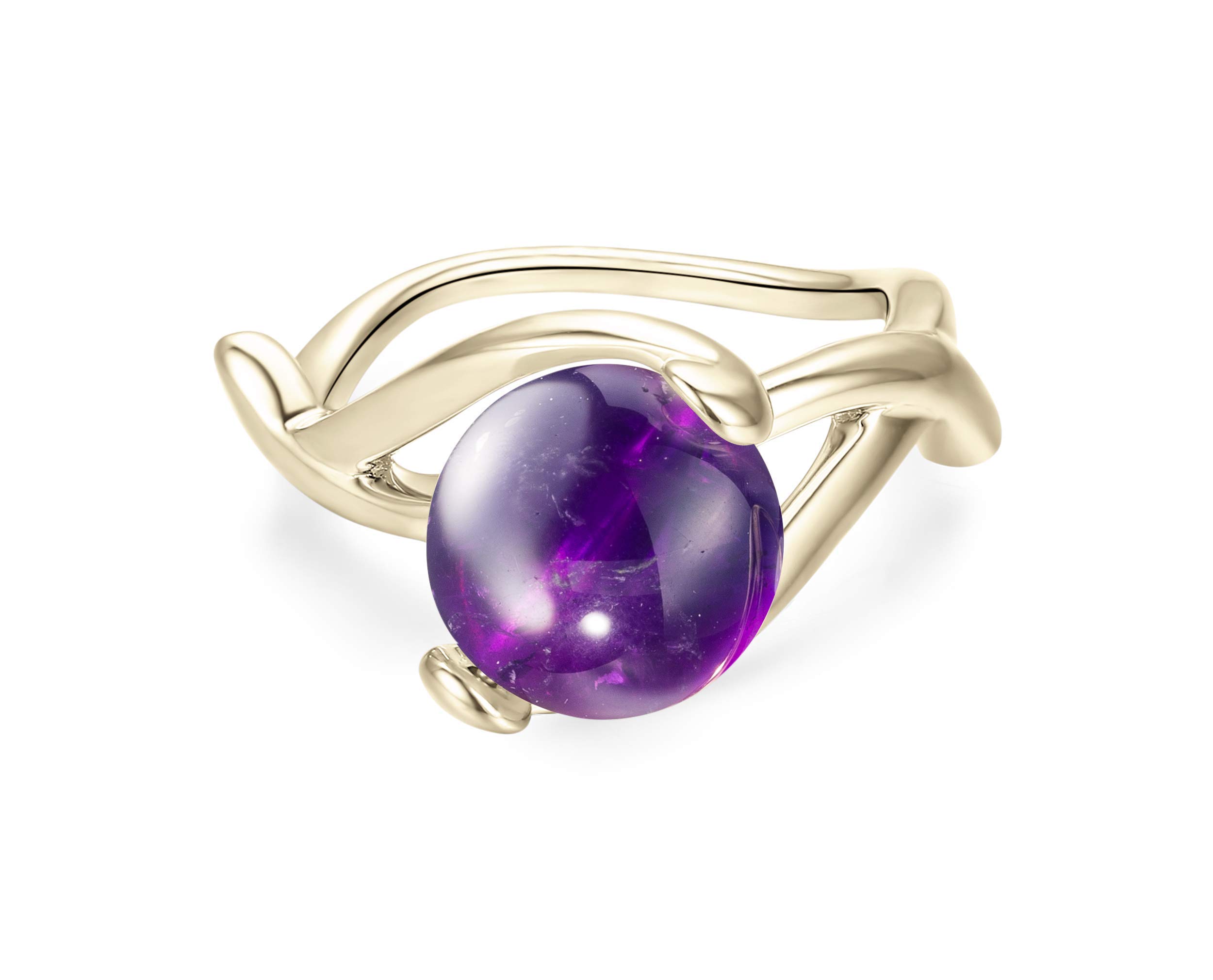 Majade Amethyst Ring - February Birthstone, Purple Engagement & Wedding Ring | Handmade 925 Sterling Silver Gold Plated | Non-Diamond Gemstone Minimalist Unique Jewelry | Perfect for Valentine's Day, Anniversary & Special Occasion Gifts