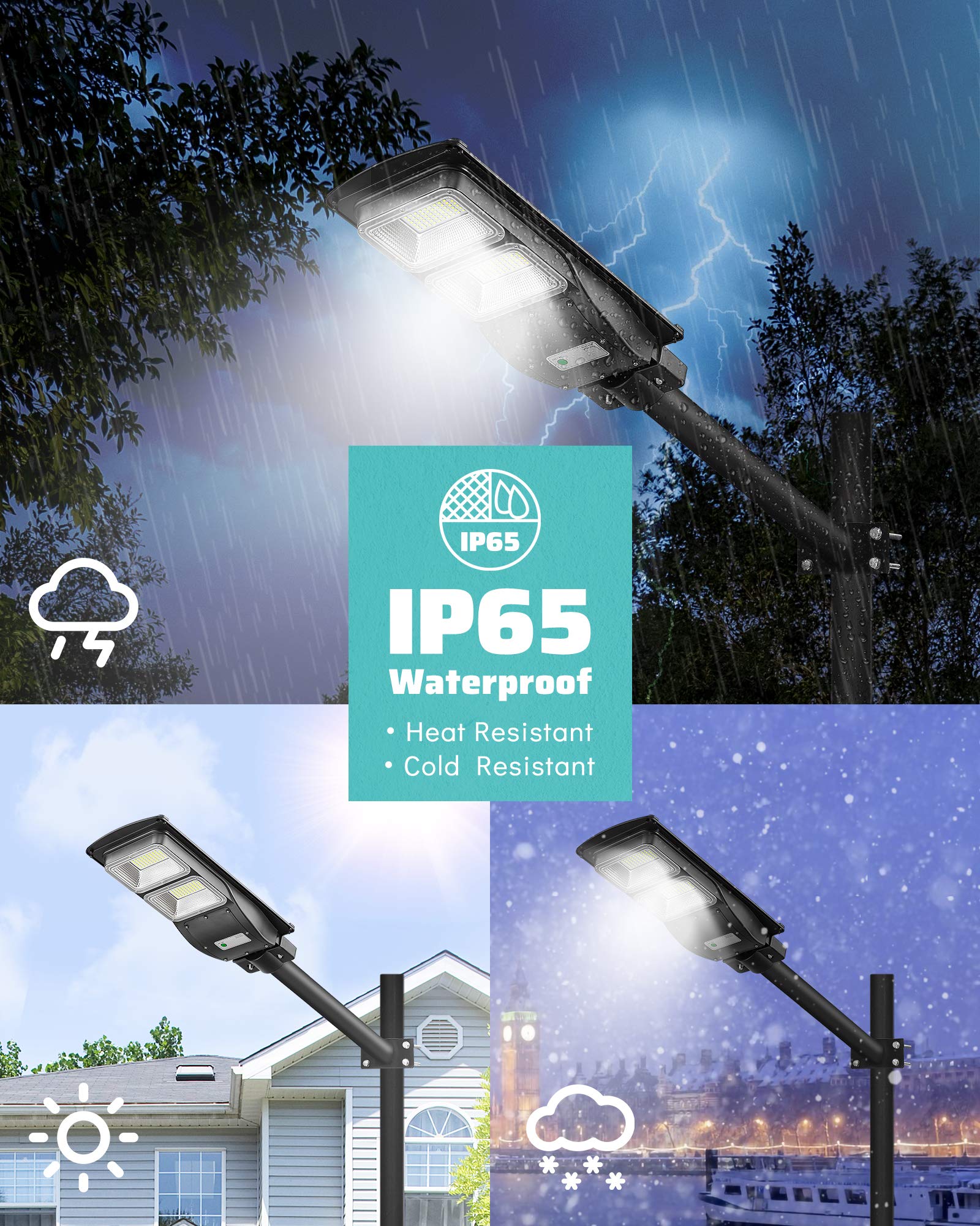 2Pack 1500W Solar Powered Street Lights - 6000K Bright White LED Outdoor Security Lights with Motion Sensor & Dusk to Dawn Auto On/Off - IP65 Waterproof for Driveway, Garden, Patio, Yard, Pathway, and Backyard Lighting