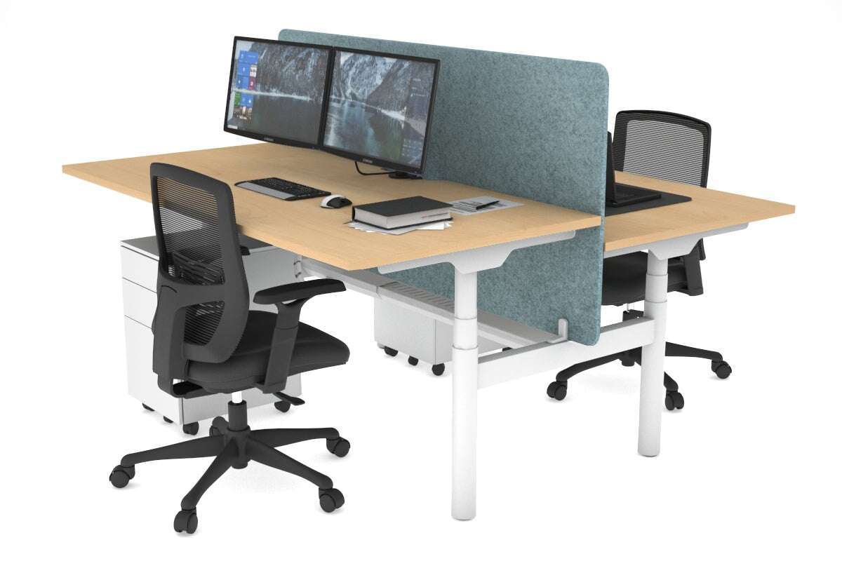 Flexi Premium Height Adjustable 2-Person H Bench Workstation - White Frame [1200L x 800W with Cable Management] - Ideal for Office, Home Workspace & Collaborative Environments