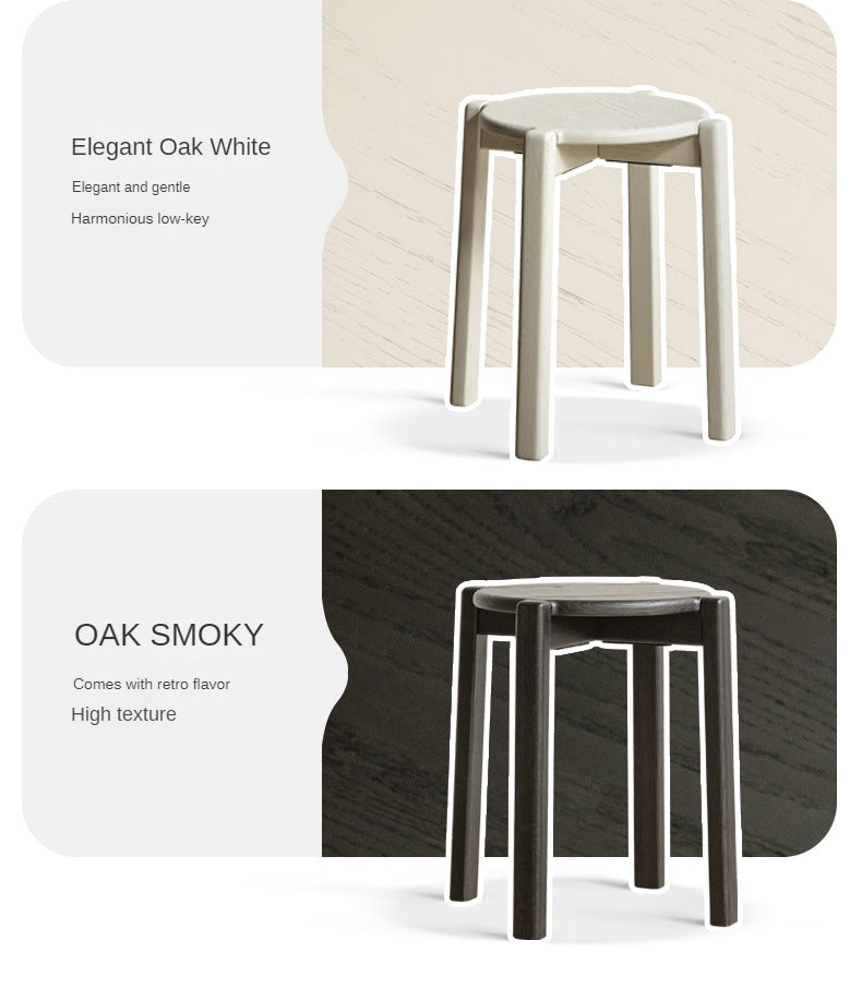 Solid Oak Wood Stacking Stool - Durable & Space-Saving Bar Stool for Kitchen Island, Dining Room, or Outdoor Patio Use