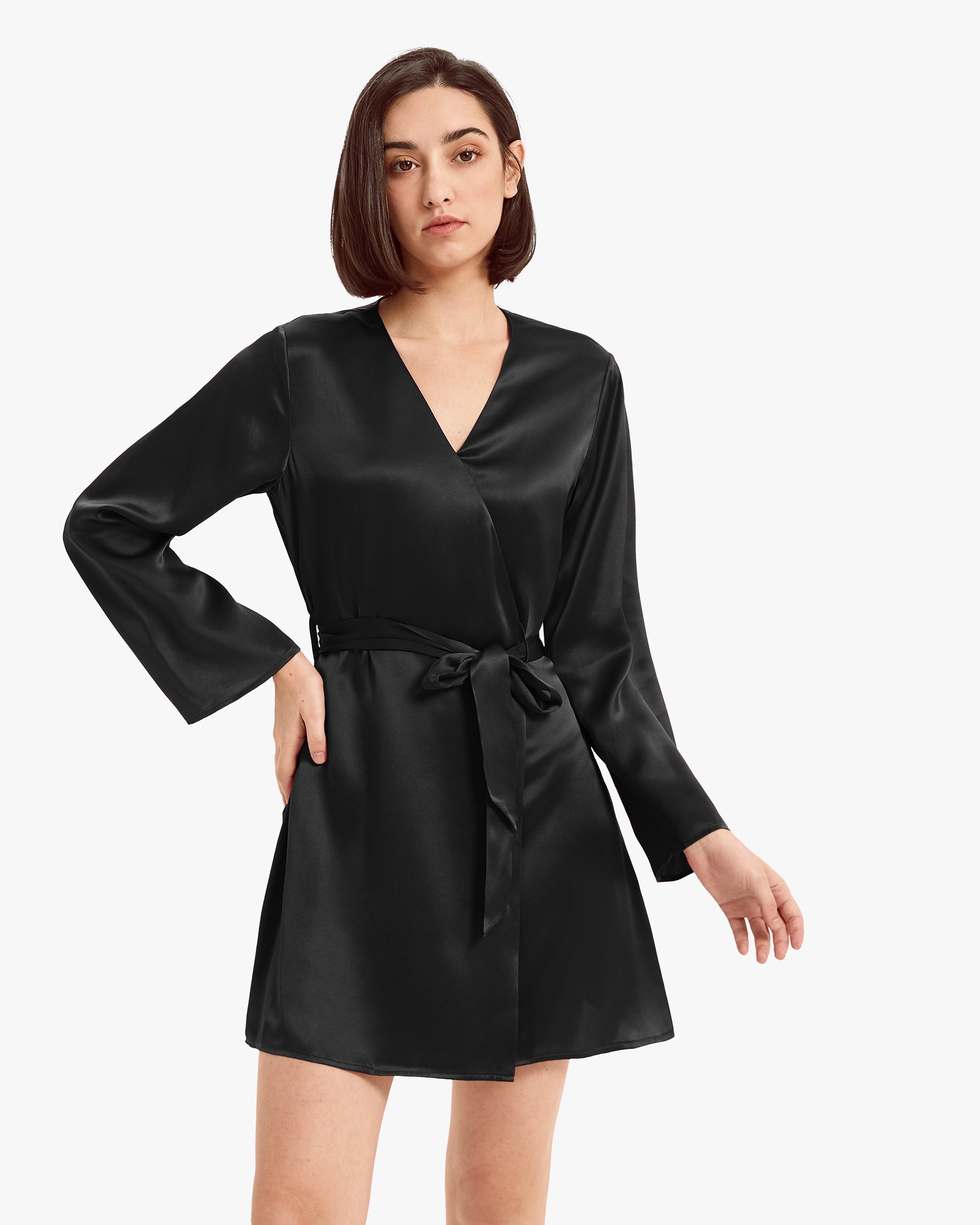 Elegant Loose Collarless Silk Robe for Women - Soft & Breathable Luxury Loungewear - Perfect for Spa Days, Bridal Showers & Relaxing at Home