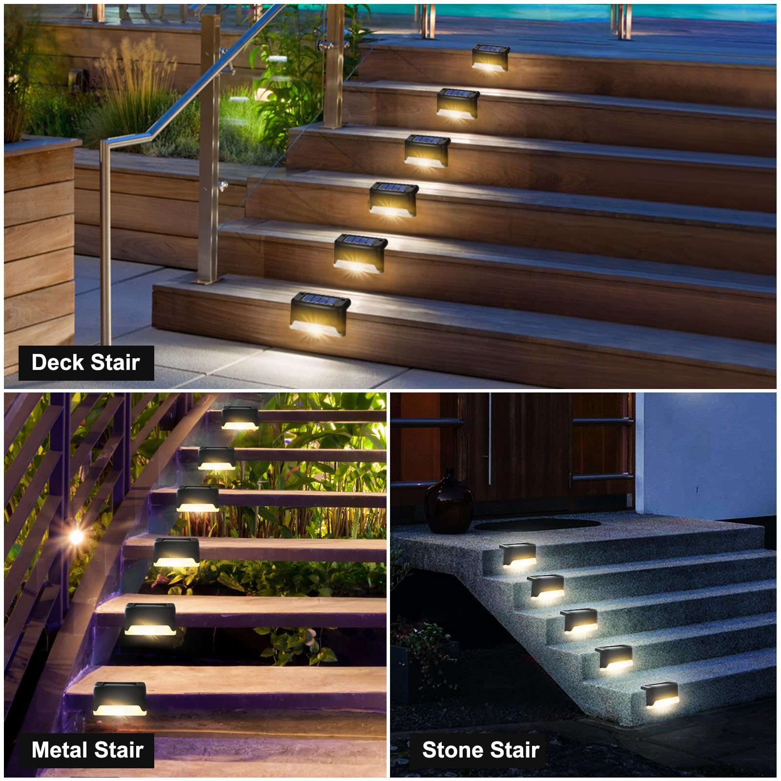 16 Pack Solar Powered Outdoor Lights Waterproof - Warm White LED Step Lights for Decks, Pathways, Yard, Stairs & Fences | Perfect for Garden, Patio & Landscape Lighting at Night