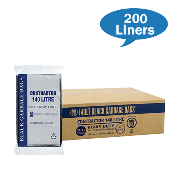140Lt Heavy Duty Black Trash Bags for Contractors - Extra Large Garbage Bags for Construction Sites, Home Renovation & Commercial Use