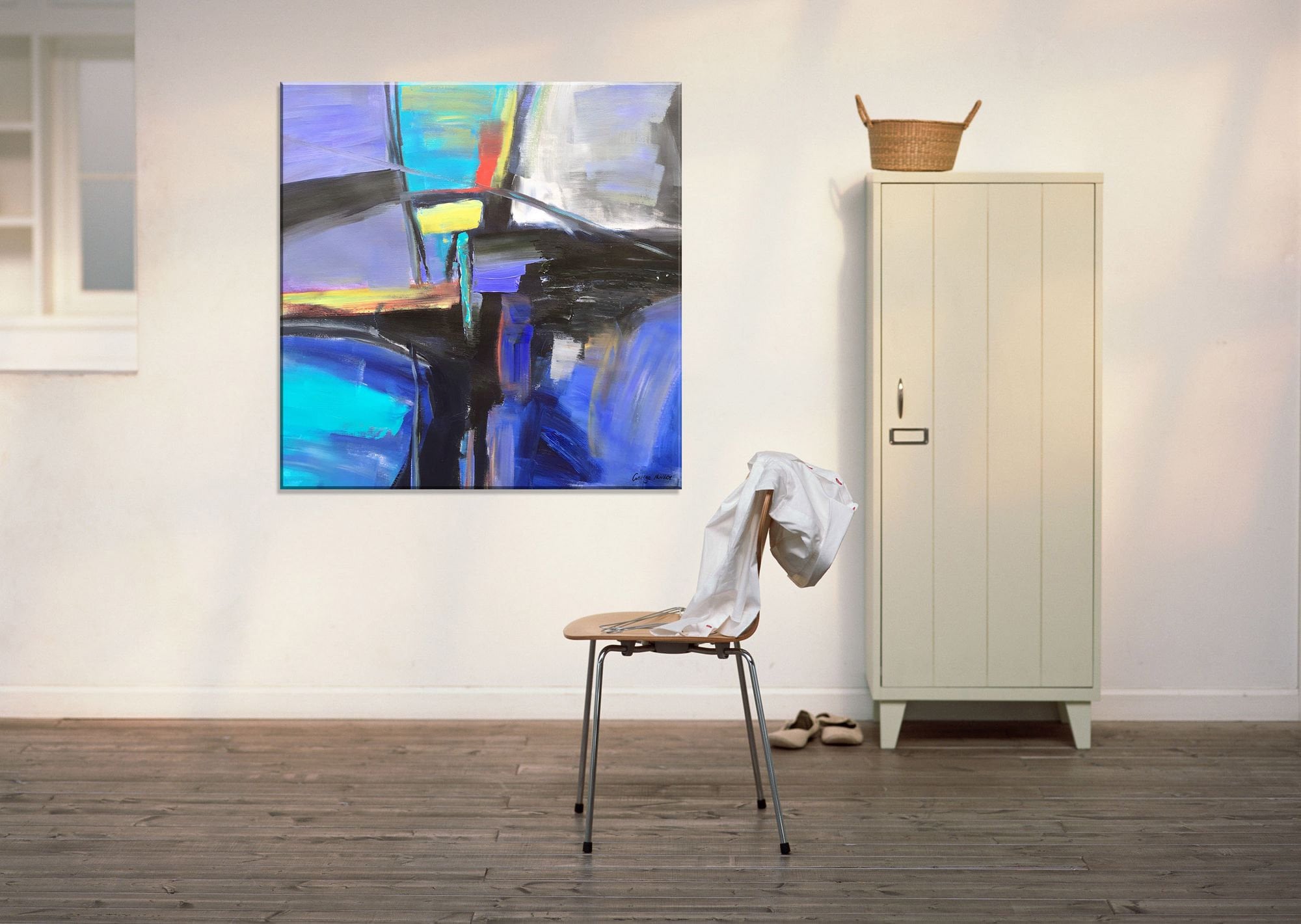 Original Blue Abstract Oil Painting 36x36 Inches - Handmade Canvas Wall Art - Ready to Hang for Living Room, Bedroom & Office Decor - Modern Home & Gift Idea