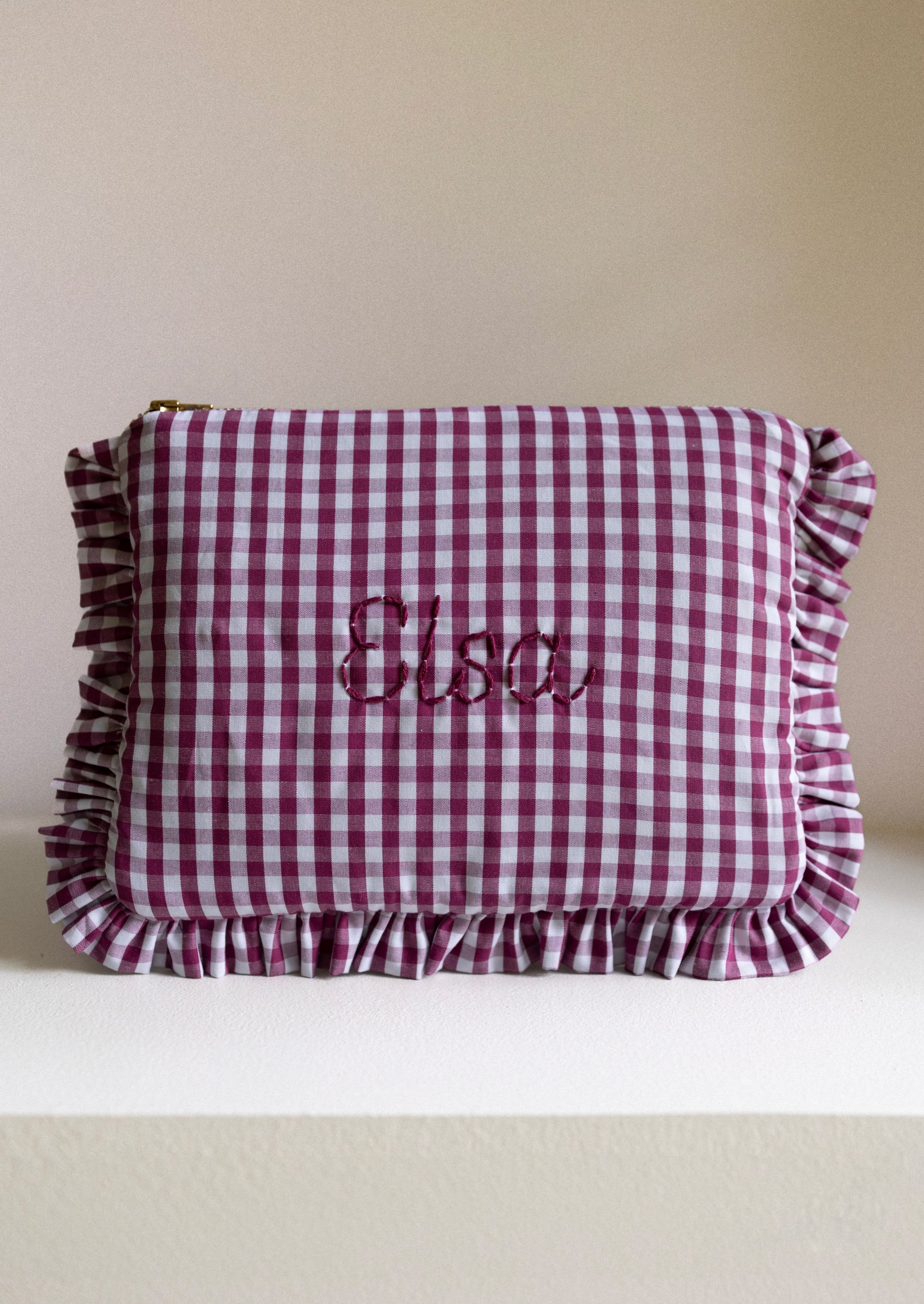 Vichy Bordeaux Froufrou Zippered Cosmetic Pouch - Stylish Makeup Bag for Travel, Gym & Everyday Essentials Storage