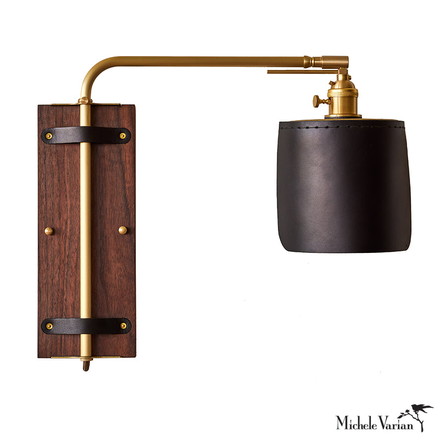 Black Leather Wall Sconce Light - Vintage Industrial Style Fixture for Bedroom, Living Room & Hallway Lighting