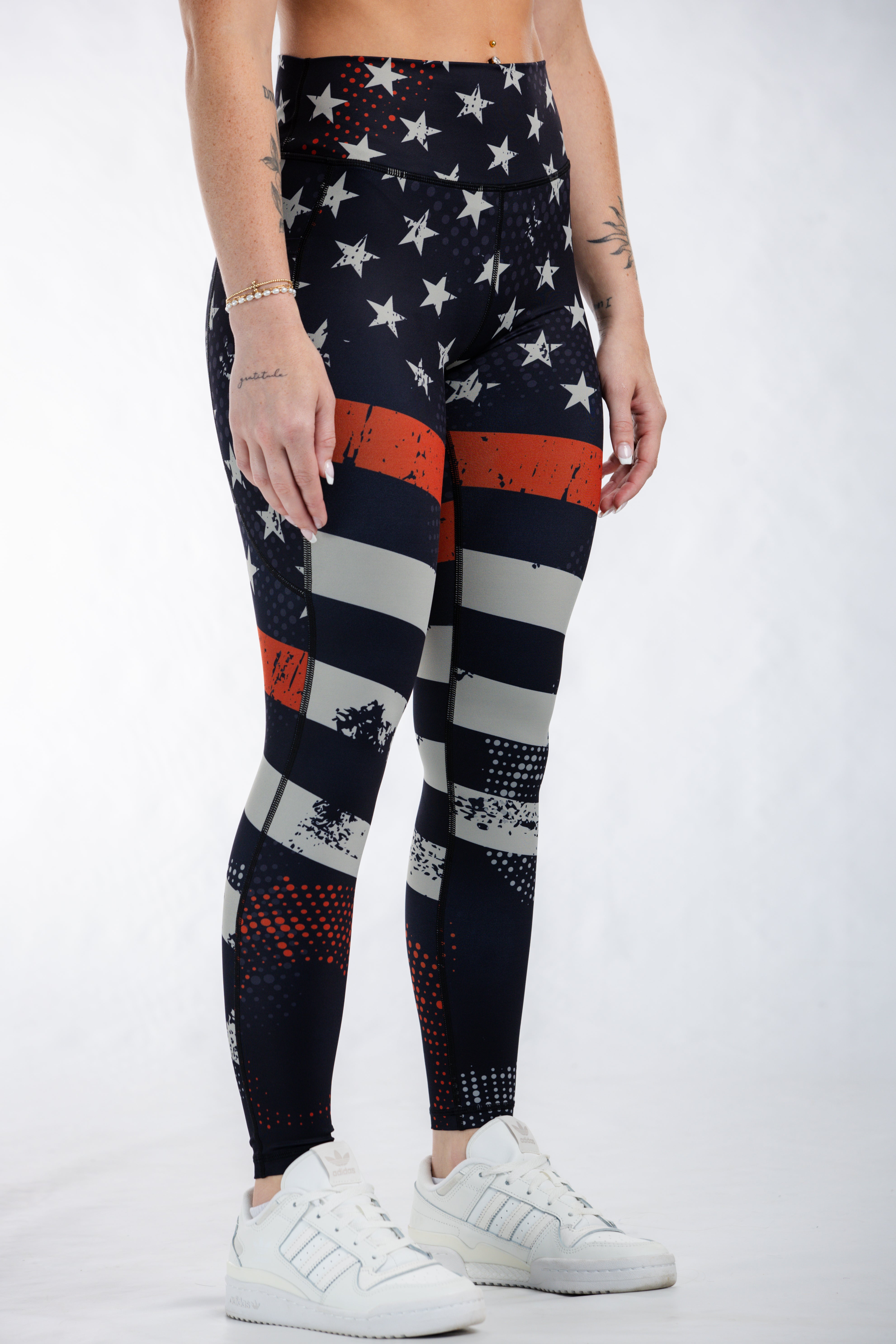 Empowered High-Waisted Leggings with Red Line Design - Comfortable & Stylish Workout Leggings for Yoga, Running & Gym