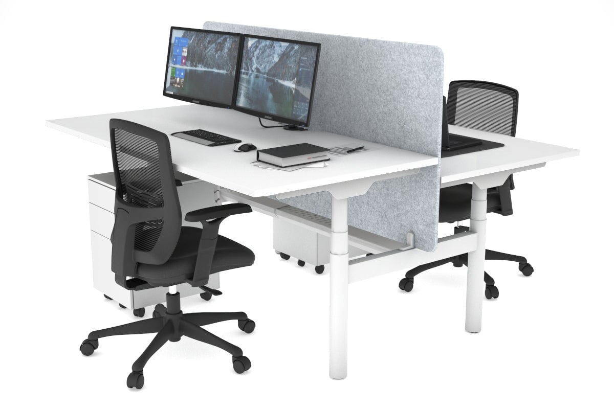 Flexi Premium Height Adjustable 2-Person H Bench Workstation - White Frame [1400L x 800W with Cable Management] - Ideal for Office, Home Workspace & Collaborative Environments
