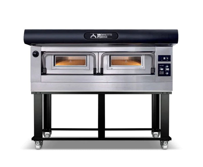 AMPTO P120E A1 Commercial Electric Pizza Oven - 49''x26''x7'' Chamber, 208/240V 60Hz 3-Phase, Single Deck with Tray Guide Base - Perfect for Pizzerias, Restaurants & Catering Businesses