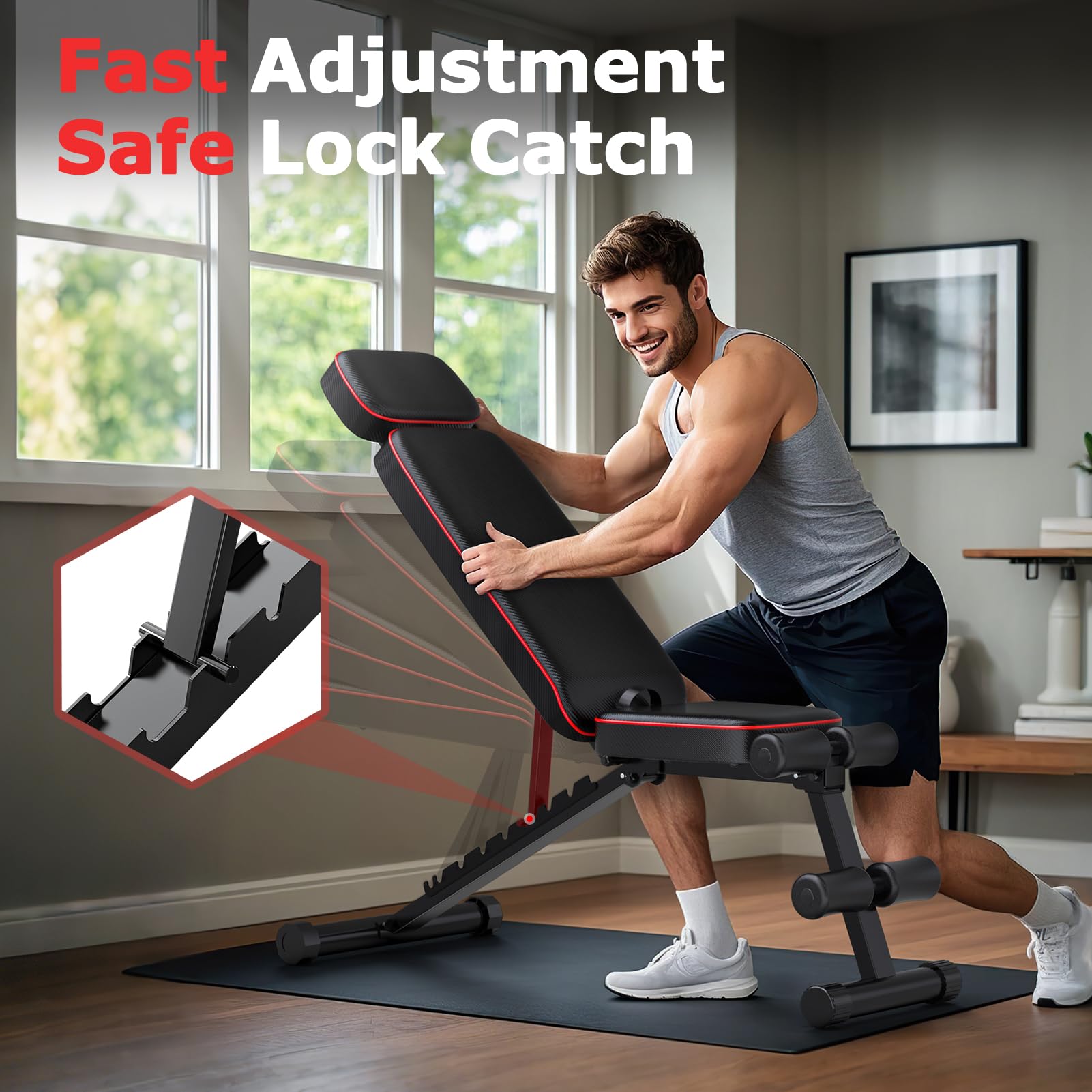 Adjustable Weight Bench with Leg Extension & Preacher Pad - 800lbs Capacity Home Gym Equipment for Strength Training | Flat, Incline & Decline Bench Press, Leg Curl Exercises | Perfect for Home Workouts & Small Space Fitness Studios
