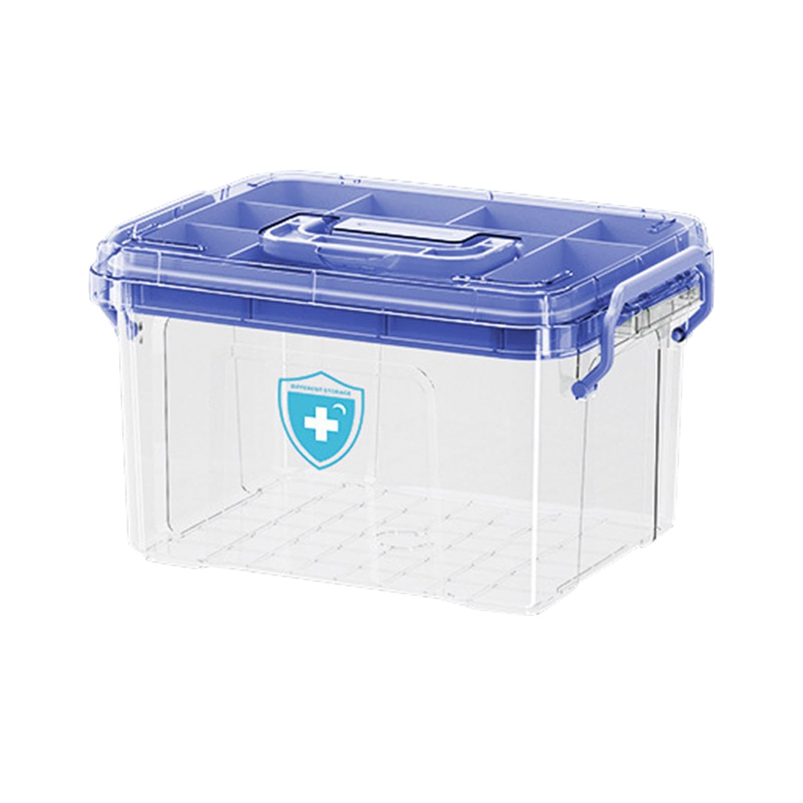 Portable Medicine Storage Box with Handle - First Aid Kit Organizer for Emergency, Home, Office, Car & Travel - Compact Blue Medical Supply Container (Medium Size) - Perfect for Dorms, Vehicles & Outdoor Activities