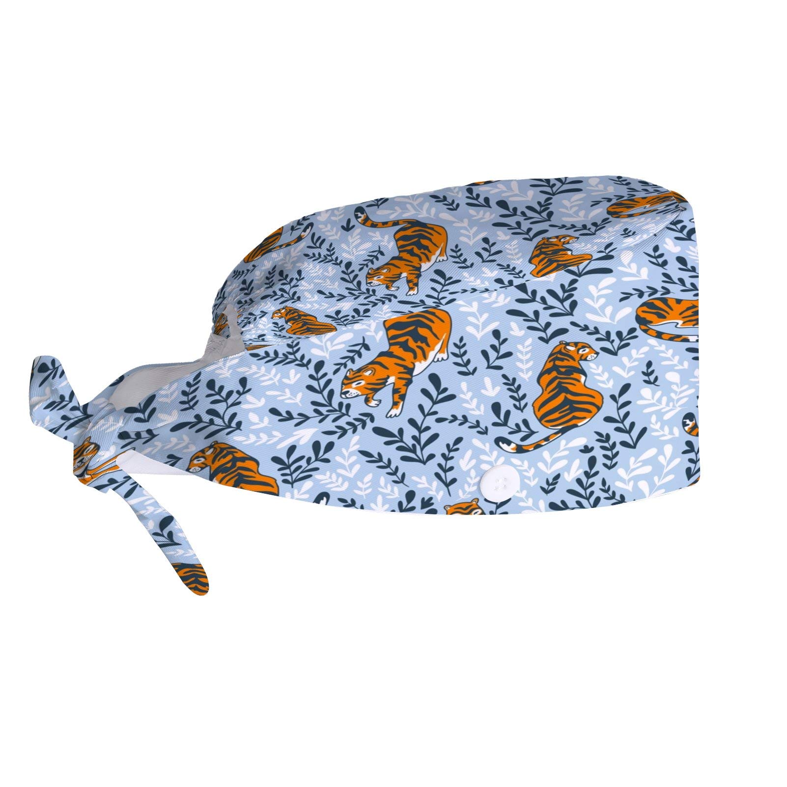 Adjustable Work Cap with Button Sweatband - Floral Tiger & Skull Design Unisex Hat for Men & Women - Perfect for Construction, Gardening, Outdoor Work & Casual Wear