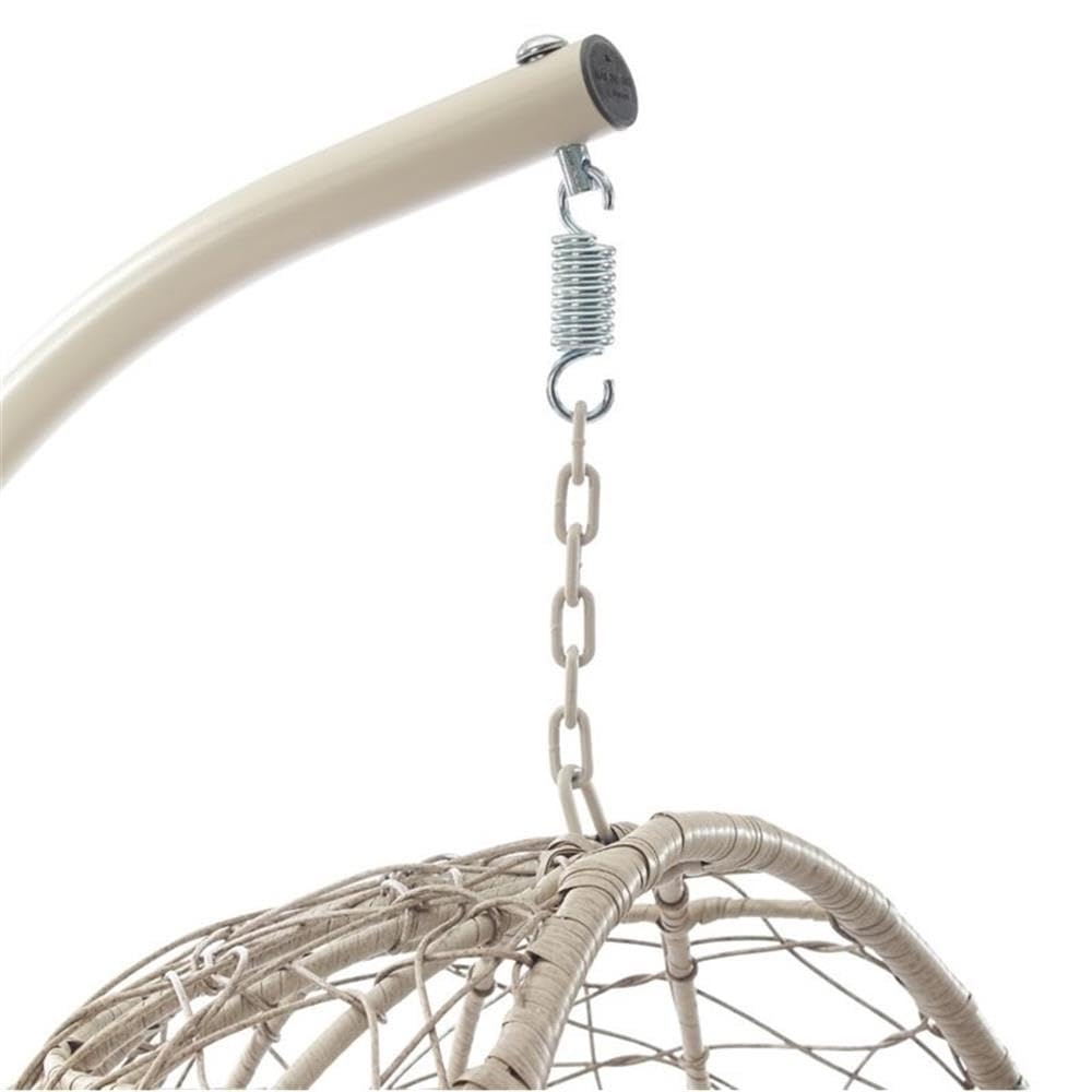Light Beige Coastal Wicker Rattan Outdoor Hanging Egg Chair - Perfect for Patio, Garden, Poolside & Backyard Relaxation