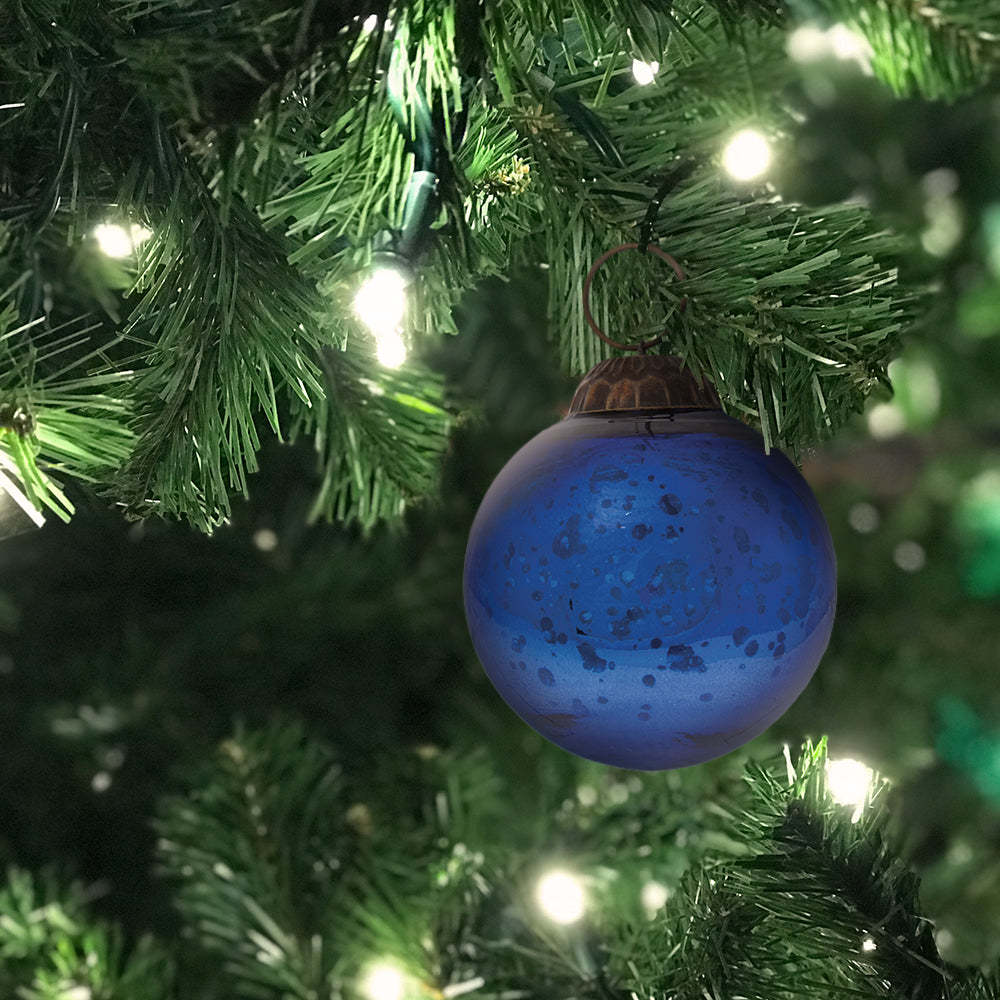 2.5 Inch Royal Blue Ava Mercury Glass Ball Ornament - Elegant Christmas Tree Decorations, Holiday Party Decor, Festive Home & Office Decor for Xmas, Winter Celebrations