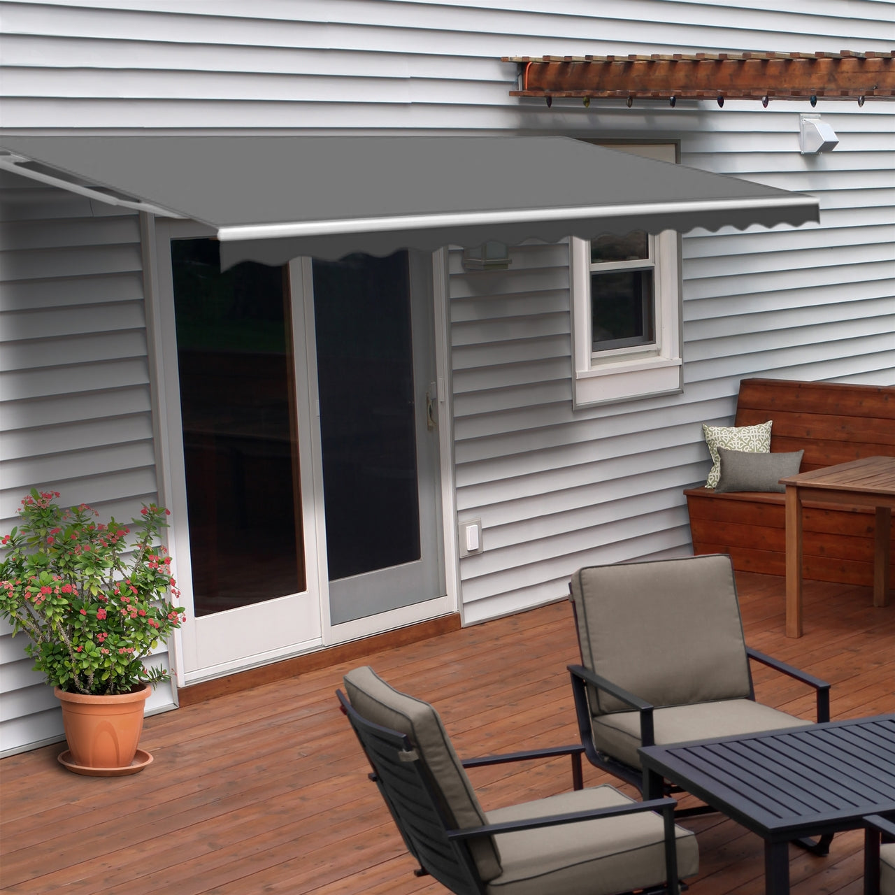 Aleko 20x10 Feet Motorized Retractable Patio Awning - White Frame with Gray Fabric for Outdoor Shade & Sun Protection - Perfect for Backyard, Deck, and Poolside Relaxation