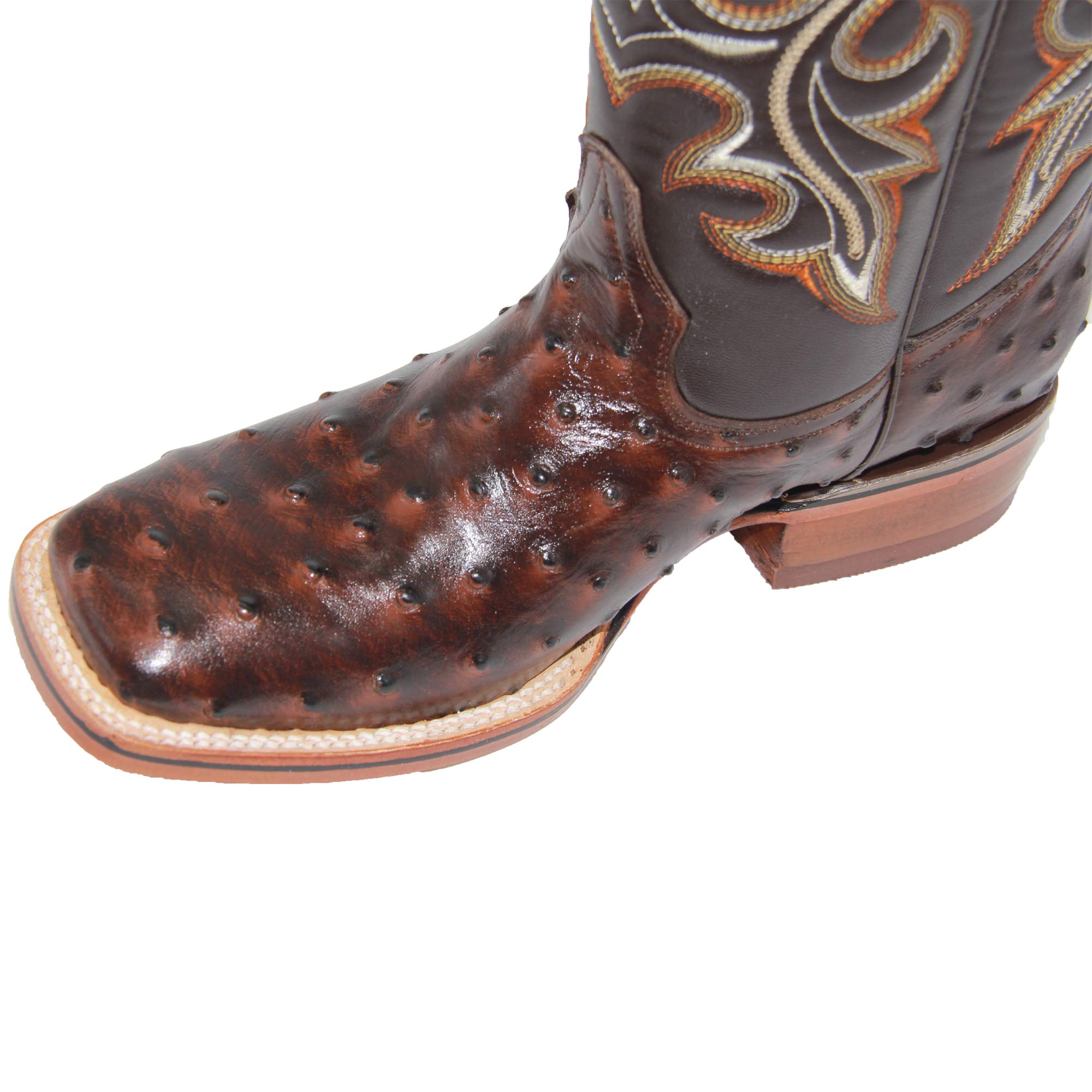 Genuine Cowhide Leather Western Cowboy Boots for Men - Square Toe Rodeo Boots with Ostrich Print Design | Perfect for Country Dancing, Rodeo Events & Western Fashion