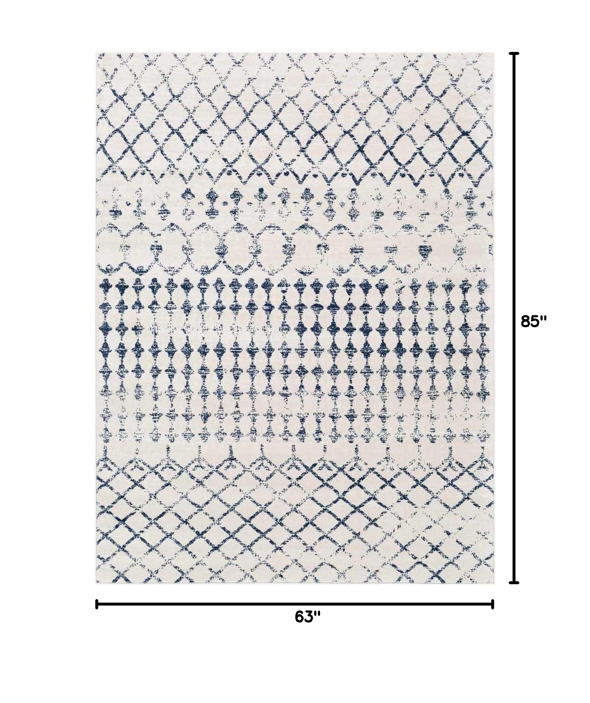Mark&Day 5x7 Dark Blue/White Area Rug - Soft Non-Slip Living Room, Bedroom & Kitchen Rug (5'3